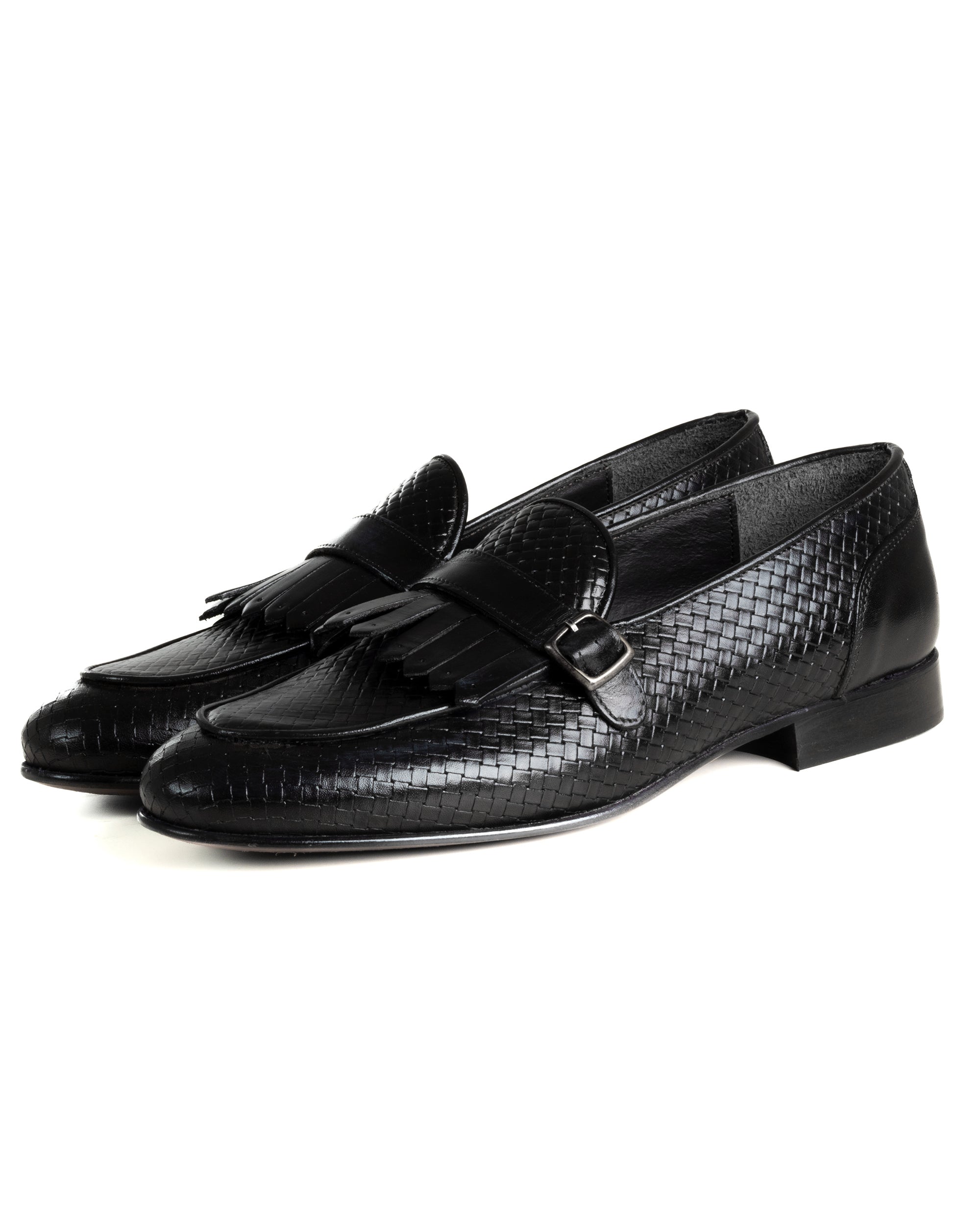 Mocassini Uomo Con Fibbia Frangia Scarpe Ecopelle Eleganti Pelle Vitello Intrecciata Cerimonia Suola Di Cuoio Con Ovalino Antiscivolo Casual Nero GIOSAL-S1288A