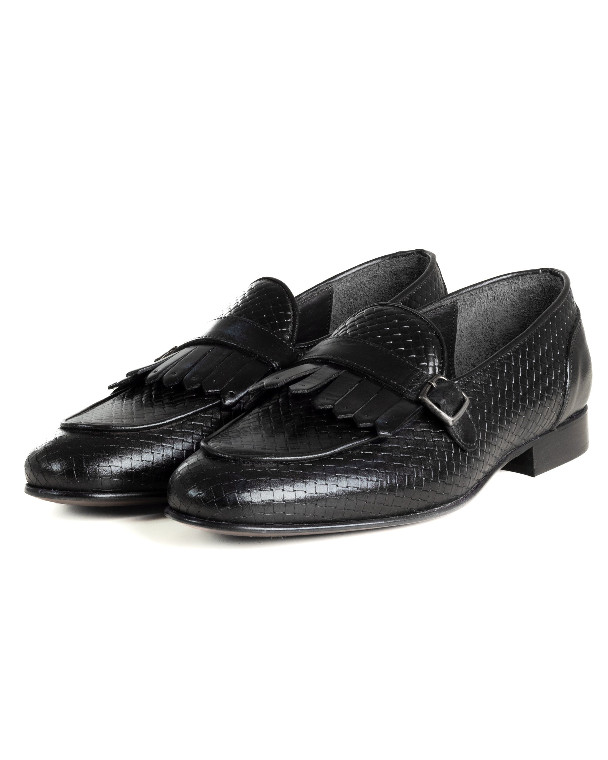 Mocassini Uomo Con Fibbia Frangia Scarpe Ecopelle Eleganti Pelle Vitello Intrecciata Cerimonia Suola Di Cuoio Con Ovalino Antiscivolo Casual Nero GIOSAL-S1288A