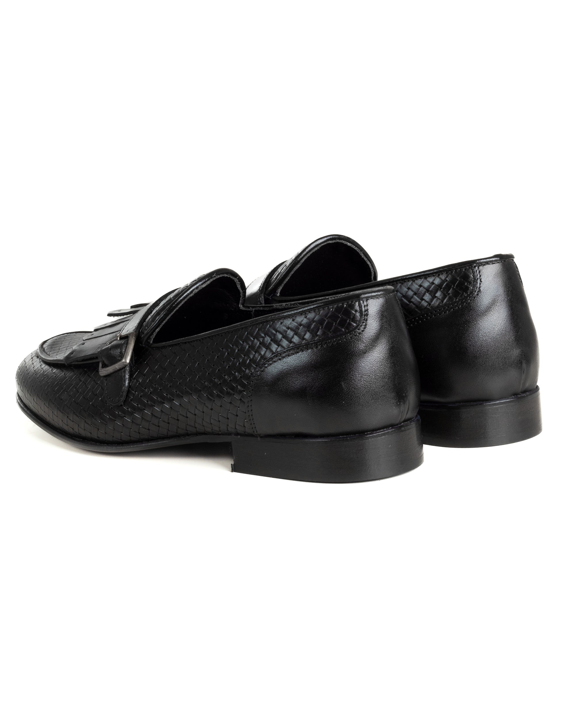 Mocassini Uomo Con Fibbia Frangia Scarpe Ecopelle Eleganti Pelle Vitello Intrecciata Cerimonia Suola Di Cuoio Con Ovalino Antiscivolo Casual Nero GIOSAL-S1288A