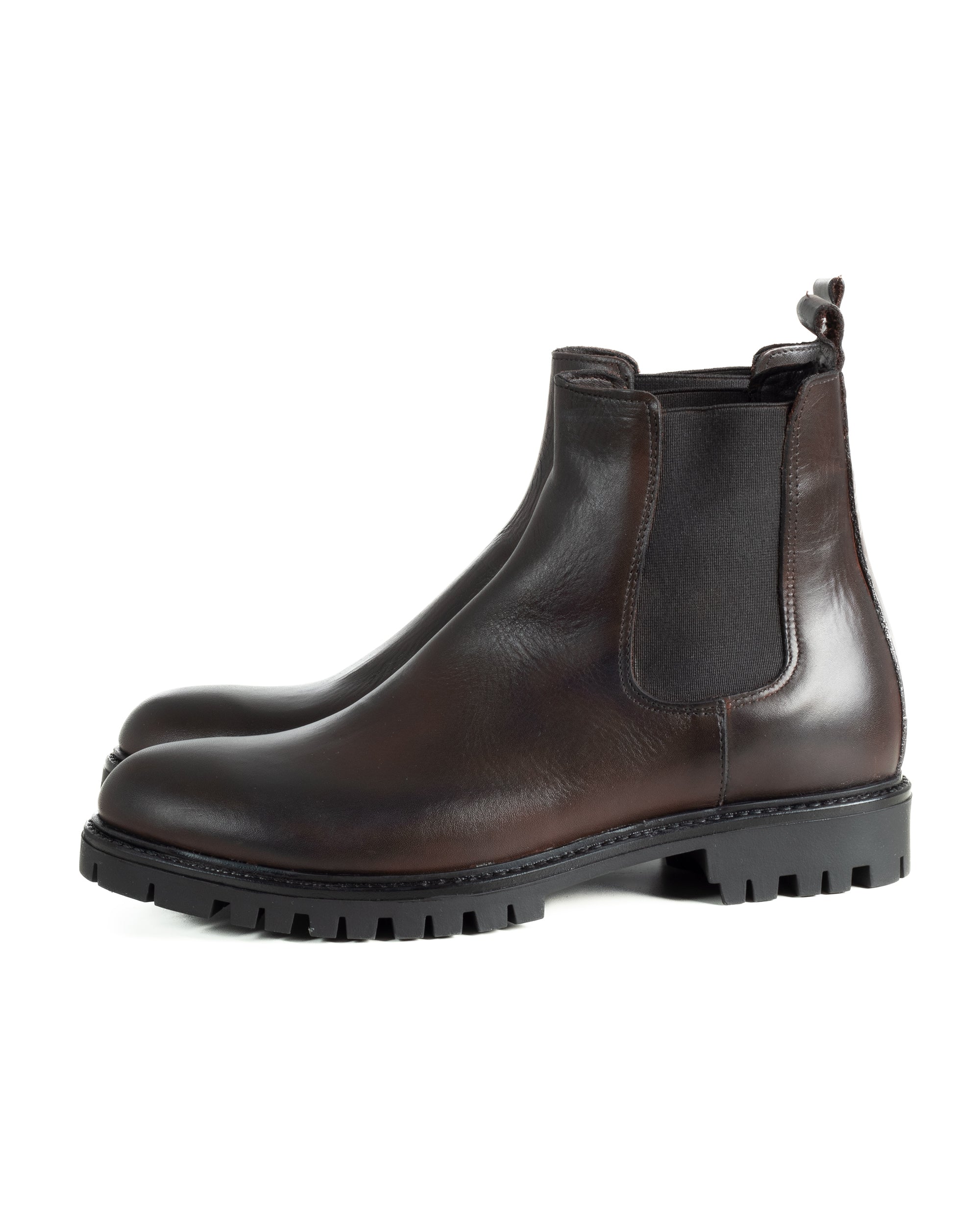 Scarpe Uomo Beatles Stivaletto Chelsea Pelle Fondo Gomma Roccia Marrone GIOSAL-S1294A