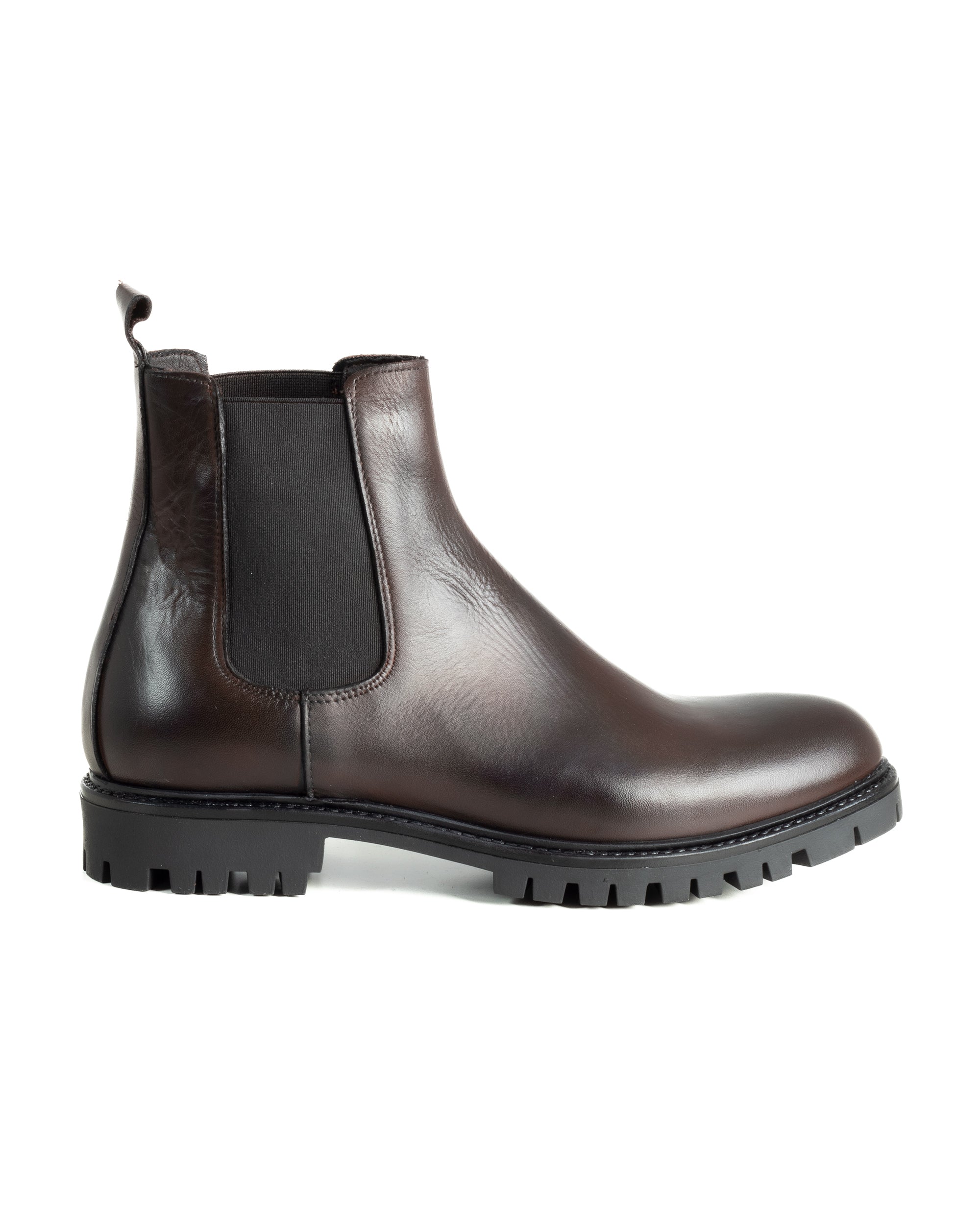 Scarpe Uomo Beatles Stivaletto Chelsea Pelle Fondo Gomma Roccia Marrone GIOSAL-S1294A