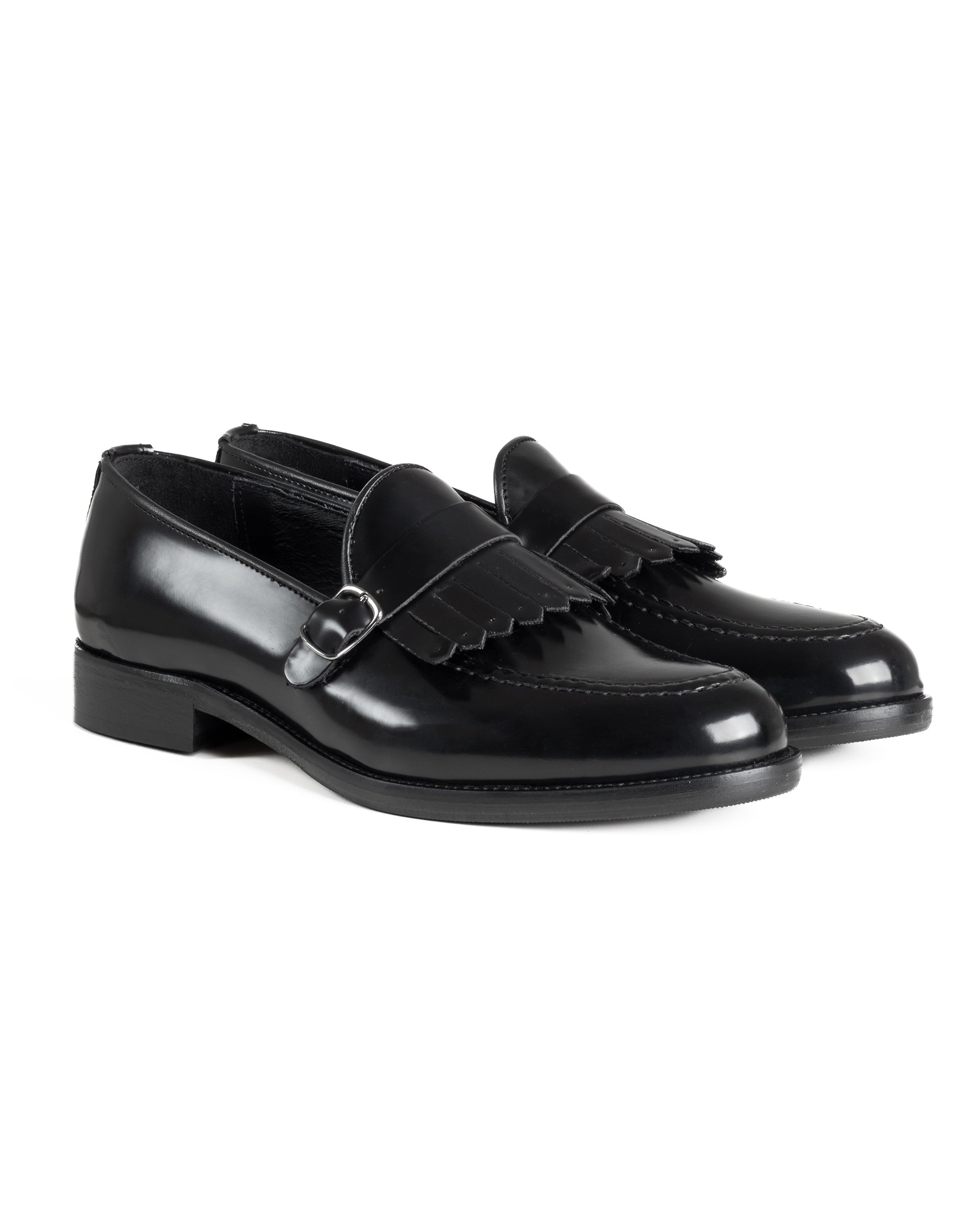 Mocassini Uomo Con Fibbia Frangia Scarpe Eleganti Ecopelle Abrasivate Cerimonia Suola Di Cuoio Casual Nero GIOSAL-S1295A