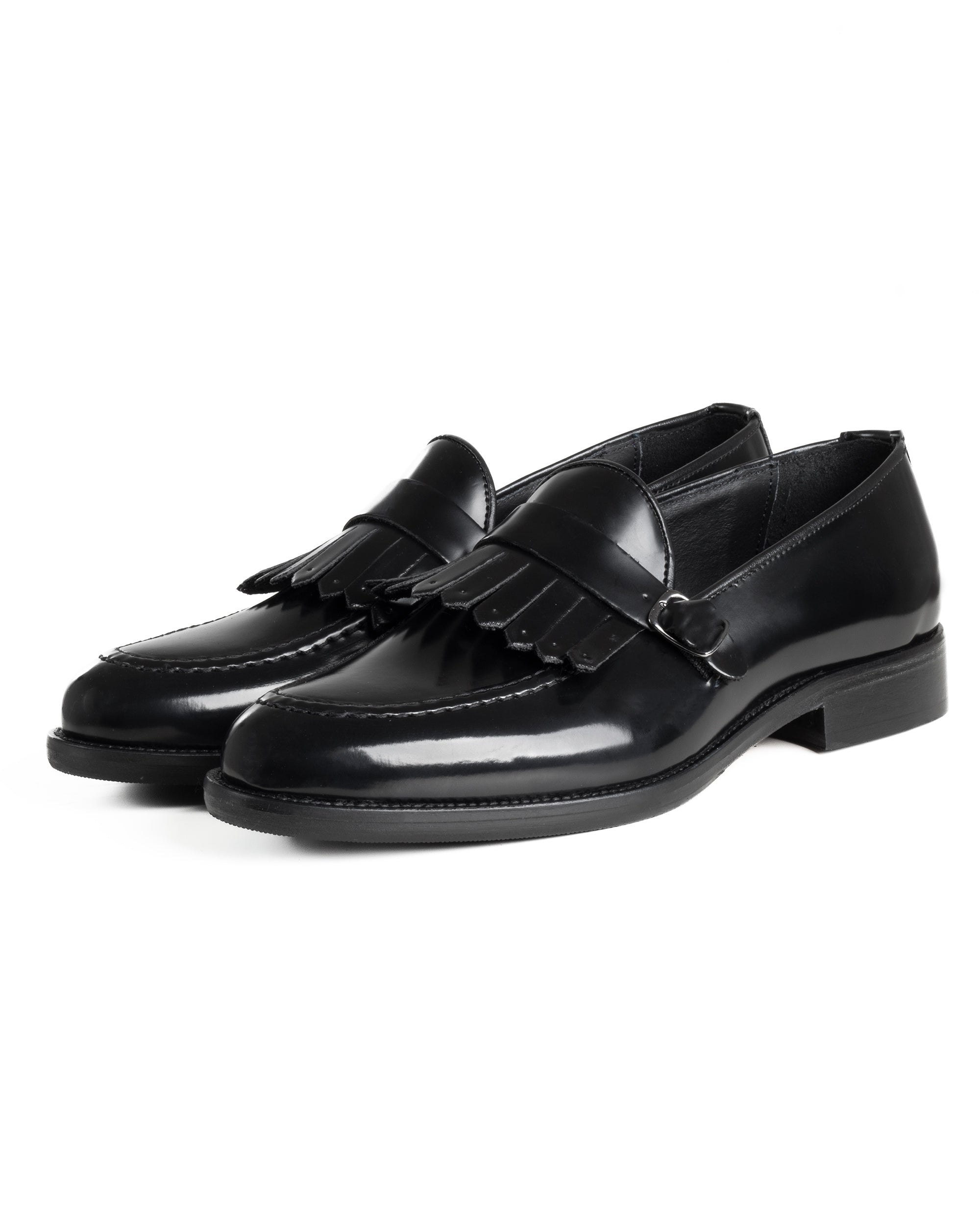 Mocassini Uomo Con Fibbia Frangia Scarpe Eleganti Ecopelle Abrasivate Cerimonia Suola Di Cuoio Casual Nero GIOSAL-S1295A