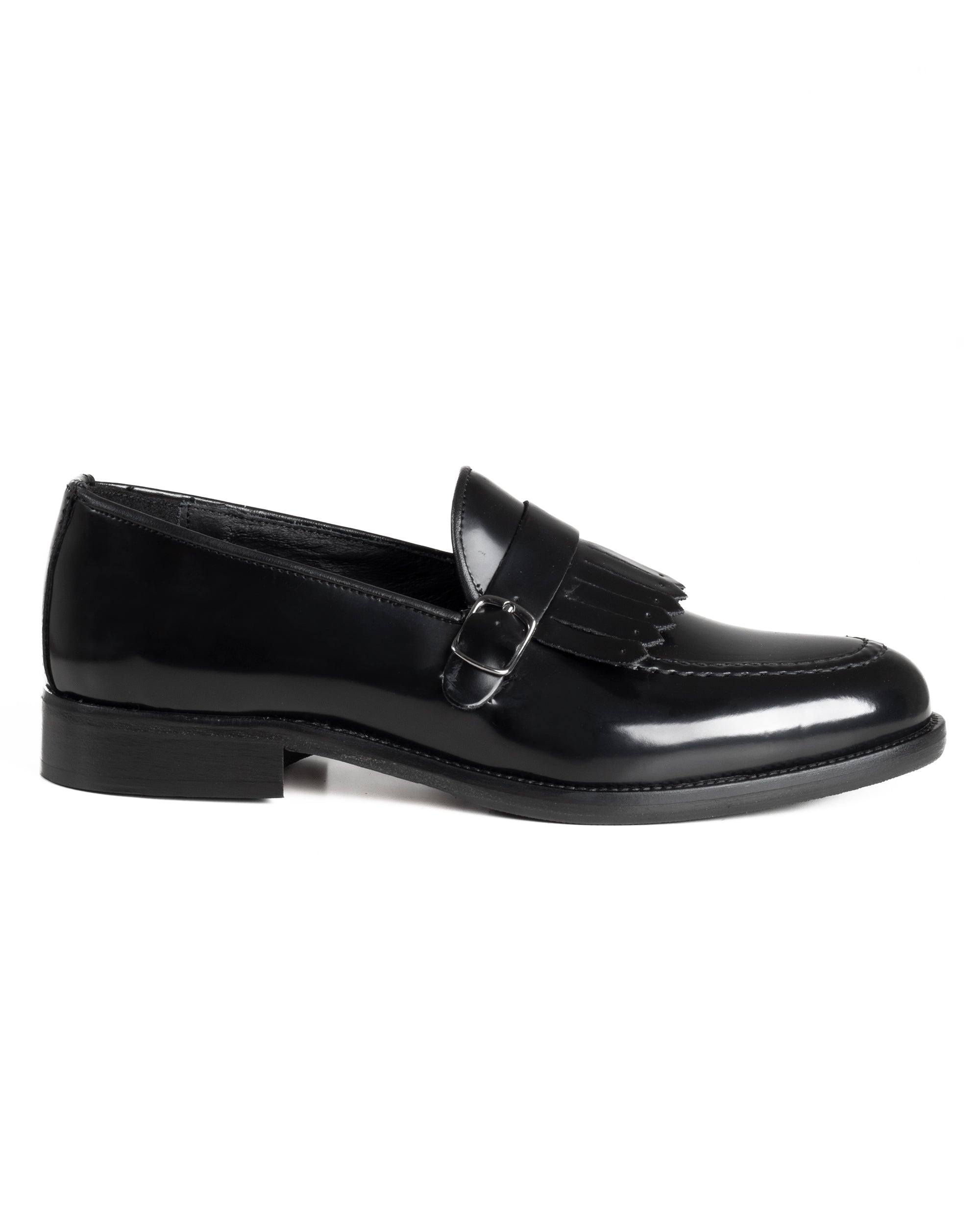 Mocassini Uomo Con Fibbia Frangia Scarpe Eleganti Ecopelle Abrasivate Cerimonia Suola Di Cuoio Casual Nero GIOSAL-S1295A
