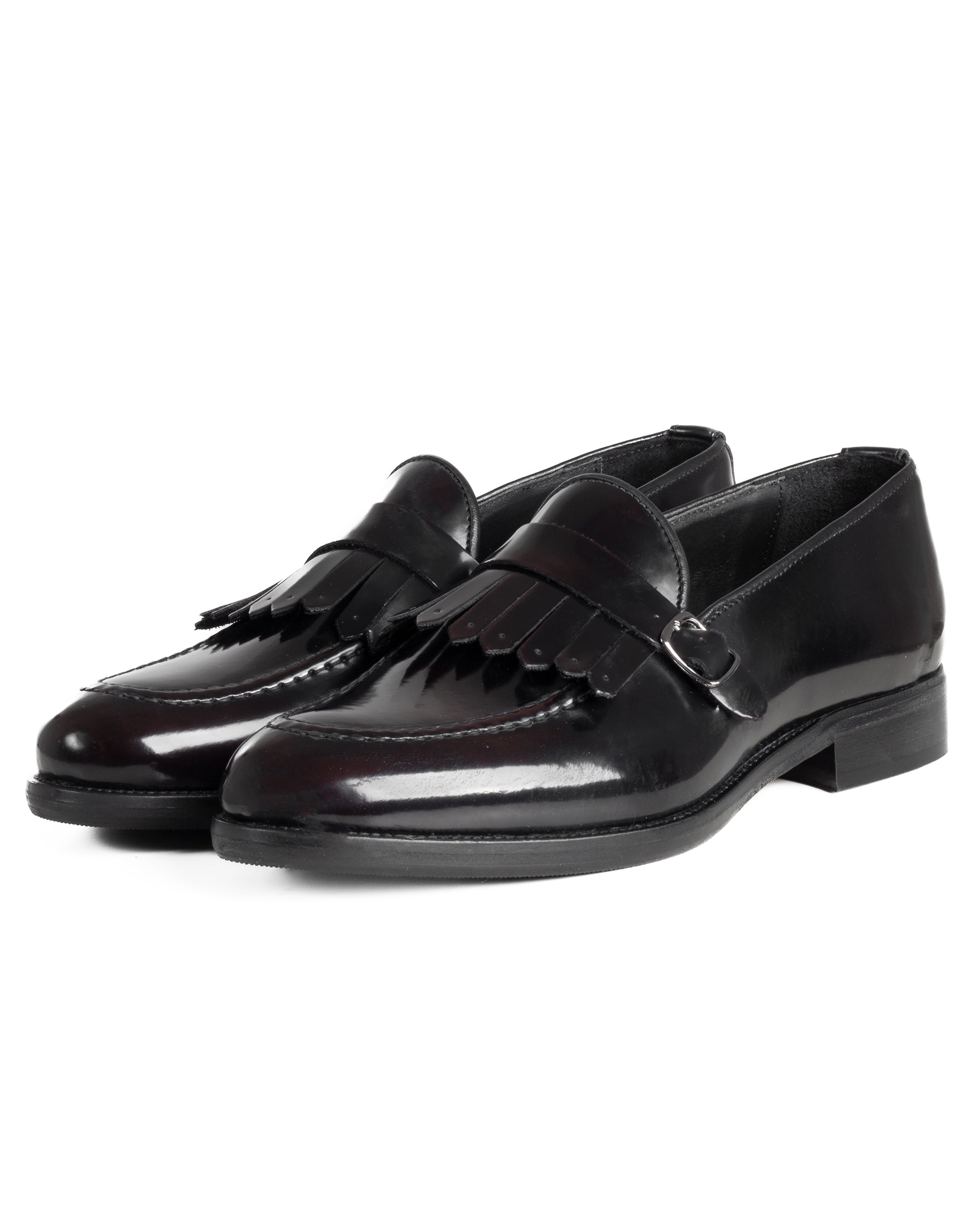 Mocassini Uomo Con Fibbia Frangia Scarpe Eleganti Ecopelle Abrasivate Cerimonia Suola Di Cuoio Casual Bordeaux GIOSAL-S1296A