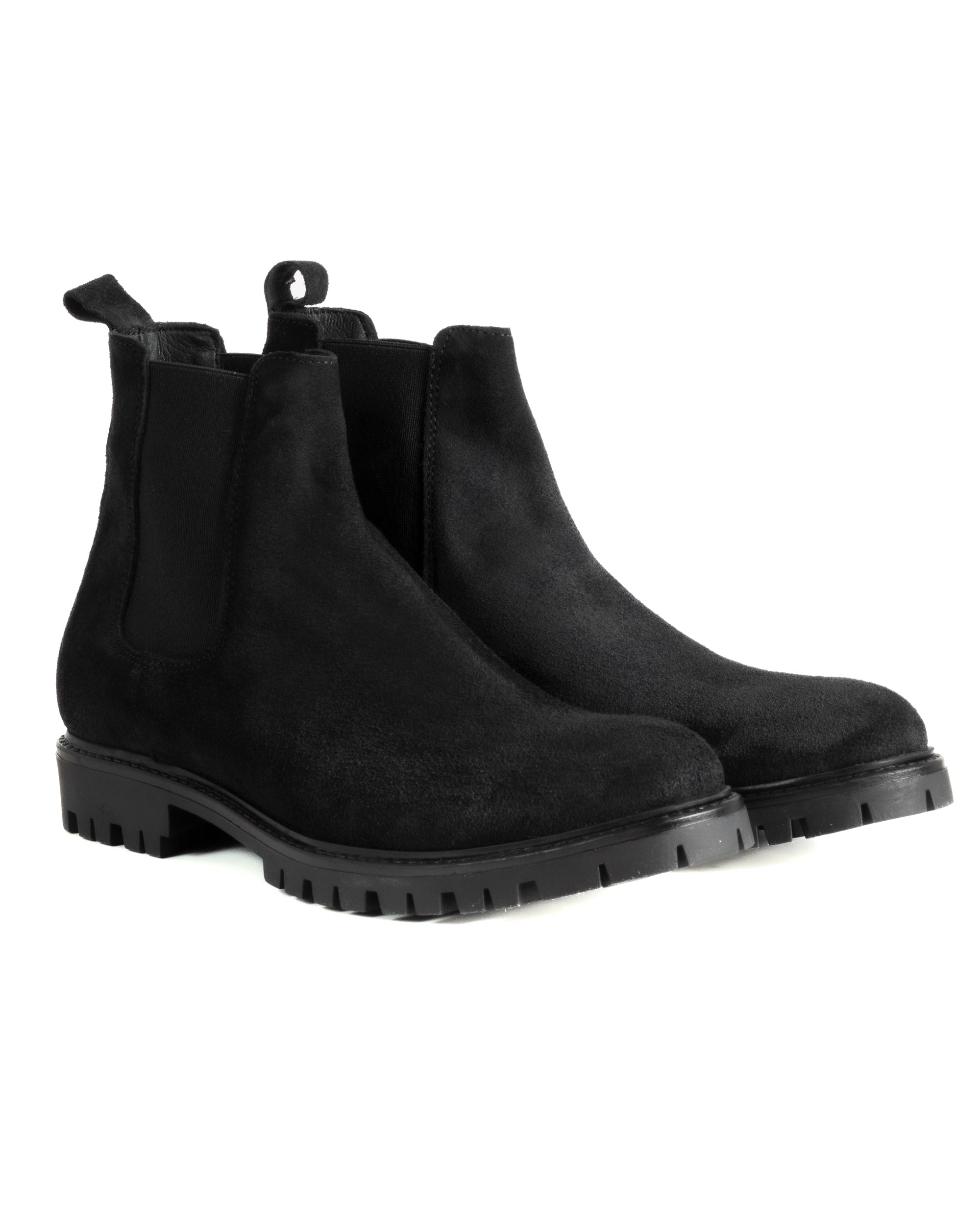 Scarpe Uomo Beatles Stivaletto Chelsea Camoscio Fondo Gomma Roccia Nero GIOSAL-S1300A