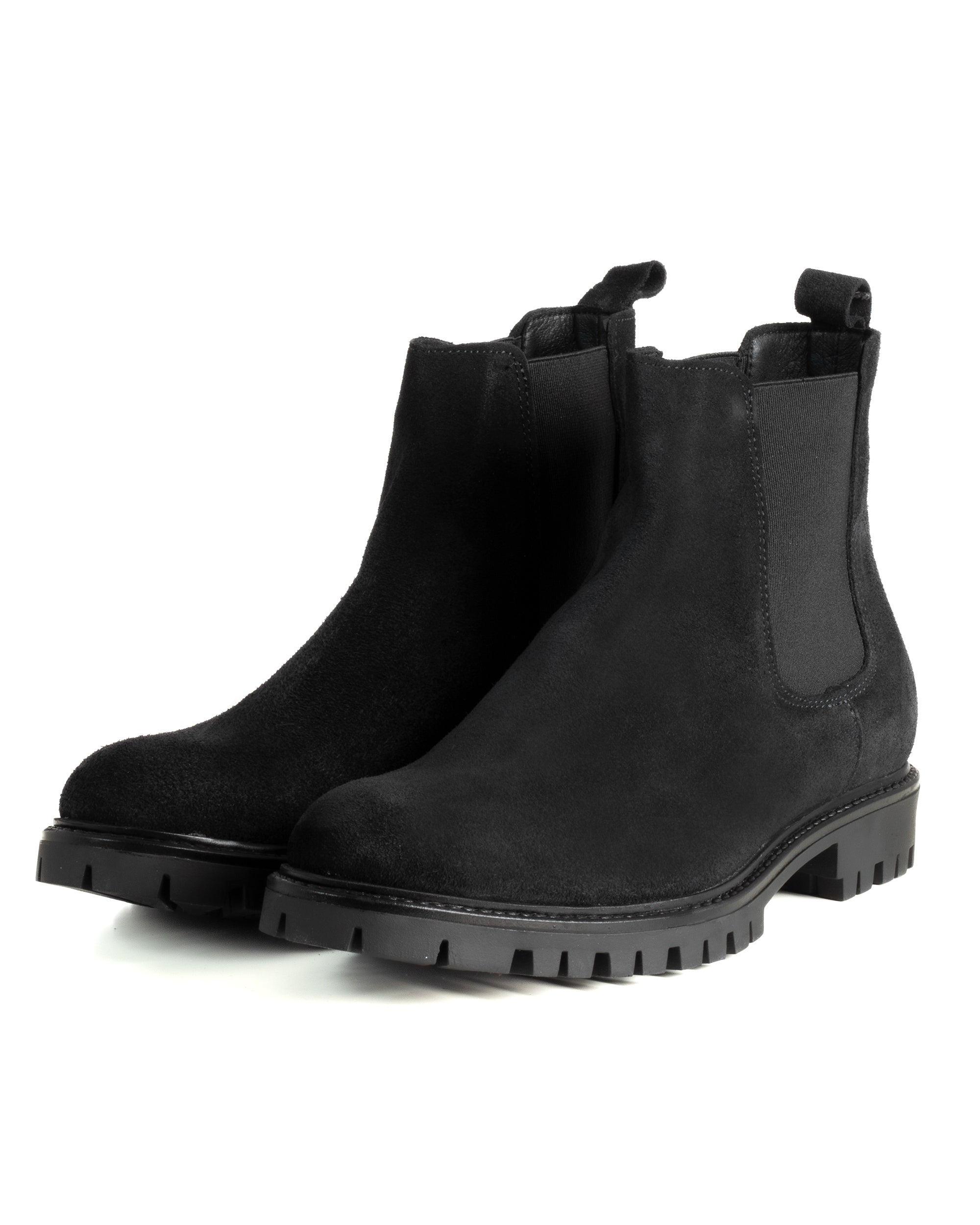 Scarpe Uomo Beatles Stivaletto Chelsea Camoscio Fondo Gomma Roccia Nero GIOSAL-S1300A