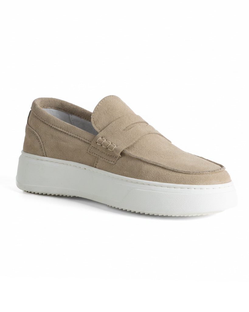 Mocassini college uomo scarpe camoscio suola gomma beige GIOSAL-S1309A