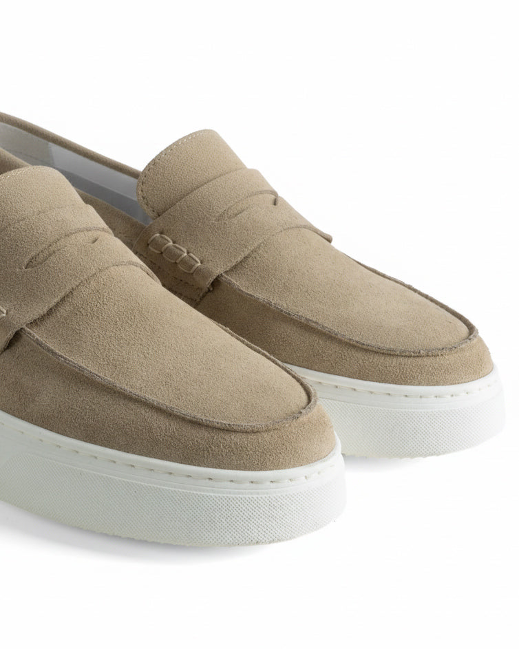 Mocassini college uomo scarpe camoscio suola gomma beige GIOSAL-S1309A