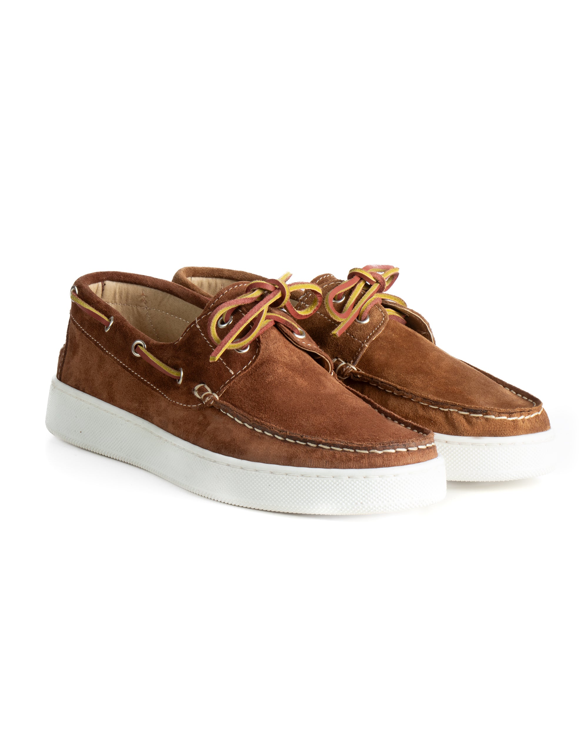 Mocassini barca uomo camoscio scarpe con lacci suola gomma tabacco GIOSAL-S1310A