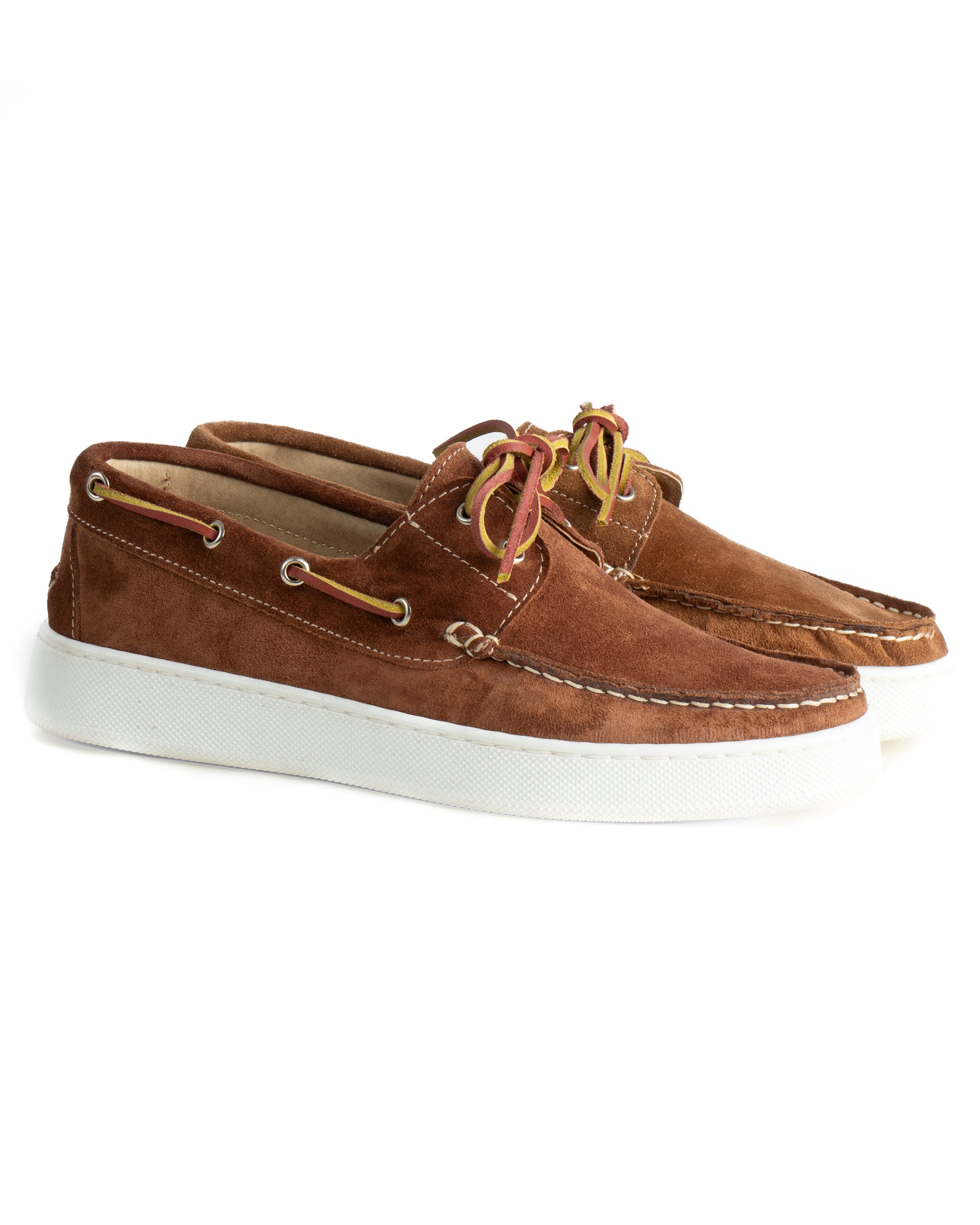 Mocassini barca uomo camoscio scarpe con lacci suola gomma tabacco GIOSAL-S1310A