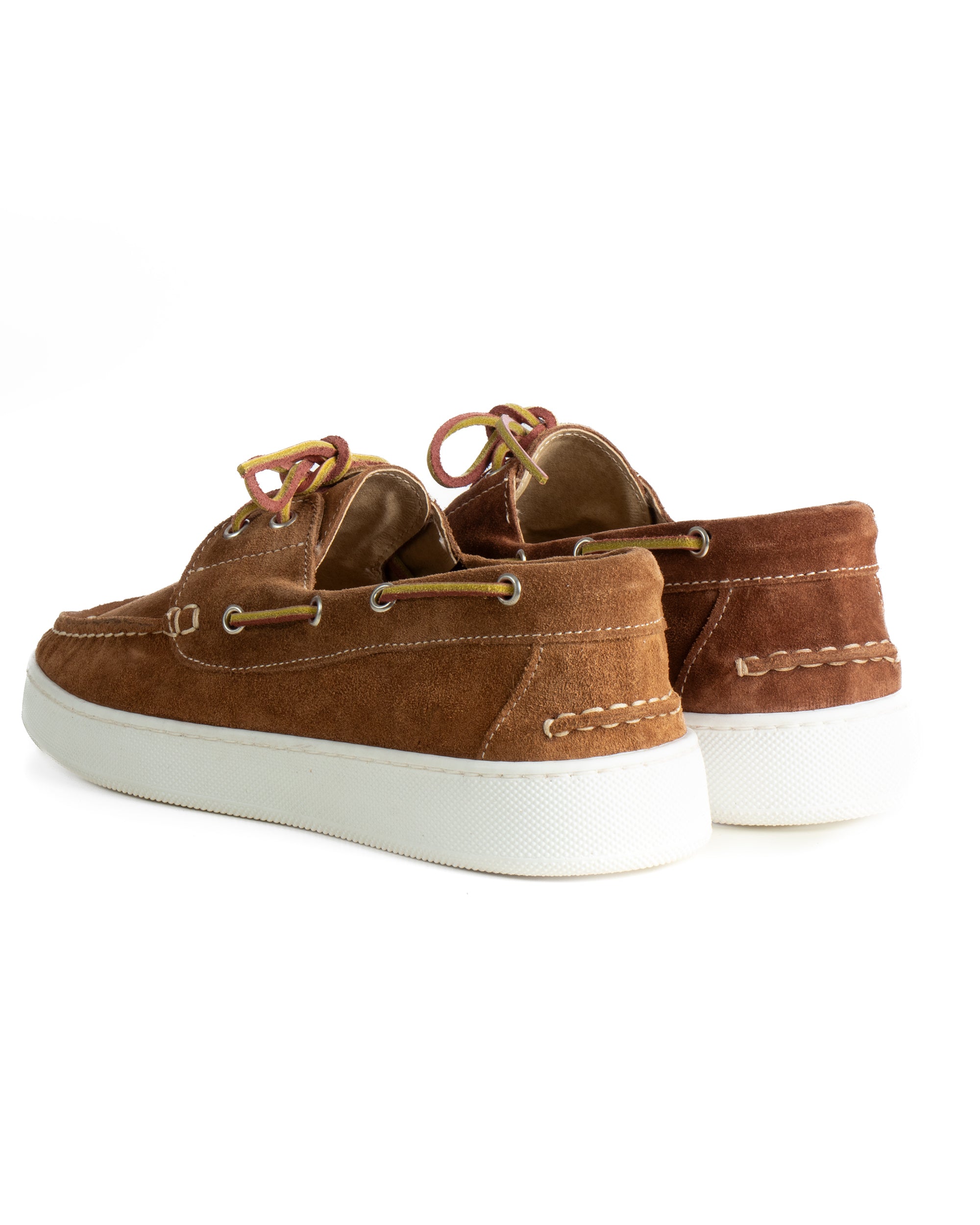 Mocassini barca uomo camoscio scarpe con lacci suola gomma tabacco GIOSAL-S1310A
