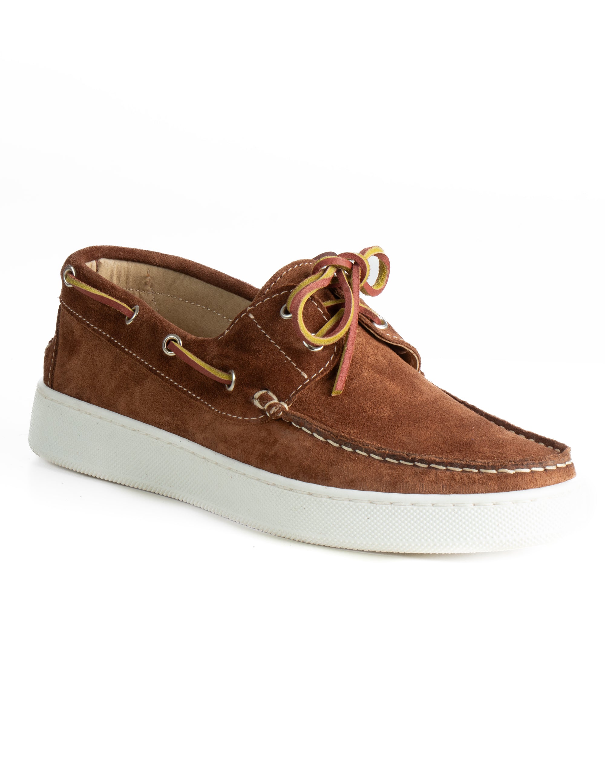 Mocassini barca uomo camoscio scarpe con lacci suola gomma tabacco GIOSAL-S1310A