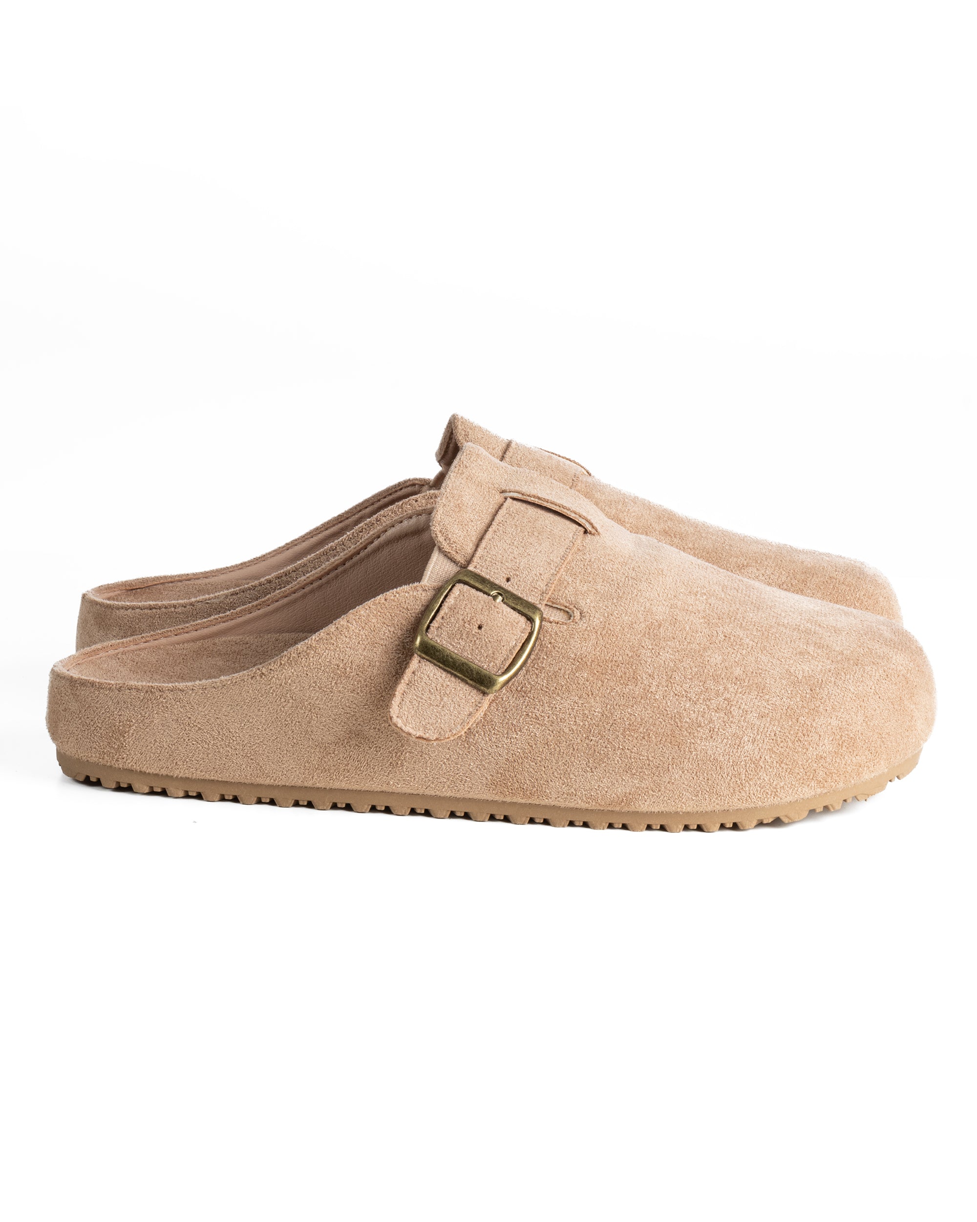 Ciabatte mule uomo camoscio con fibbia in metallo beige GIOSAL-S1316A