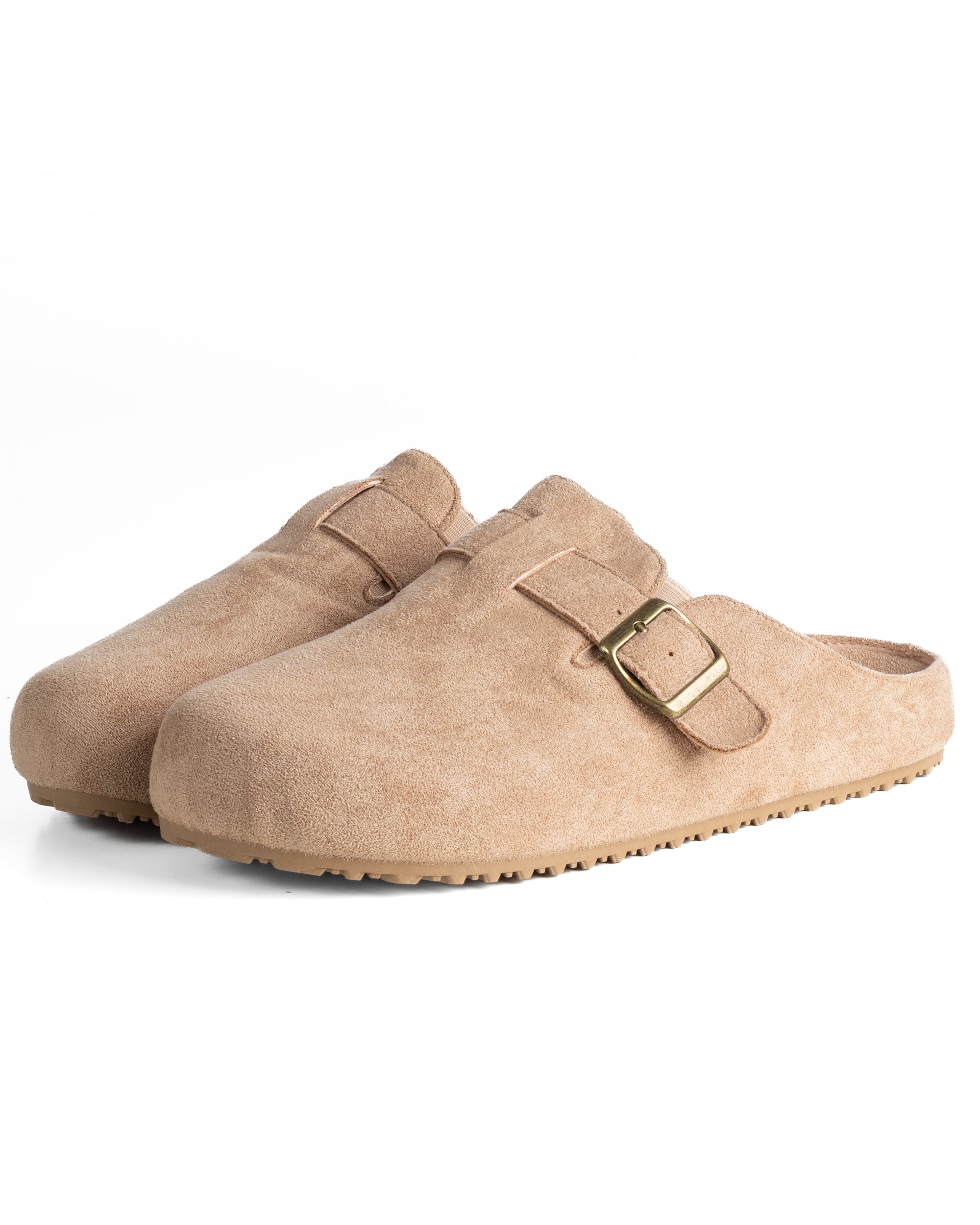 Ciabatte mule uomo camoscio con fibbia in metallo beige GIOSAL-S1316A