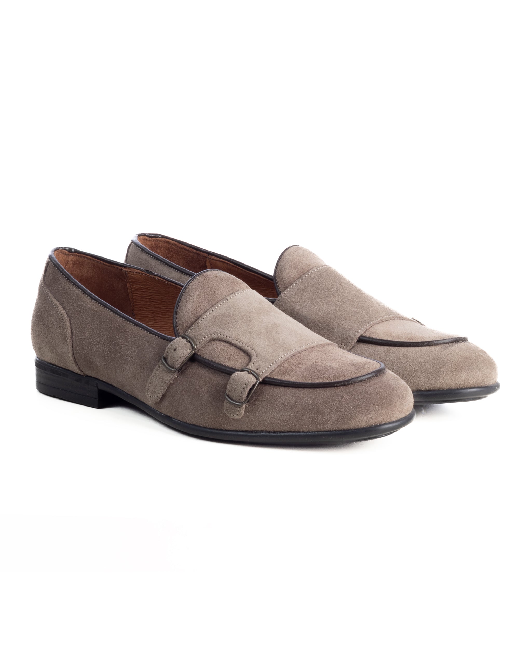 Mocassini uomo scarpe camoscio doppia fibbia suola di gomma beige GIOSAL-S1325A