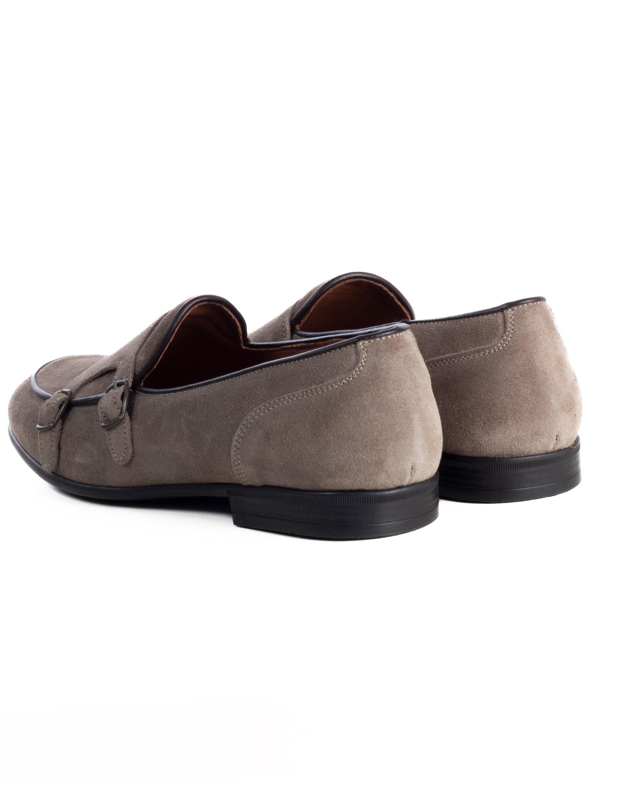 Mocassini uomo scarpe camoscio doppia fibbia suola di gomma beige GIOSAL-S1325A