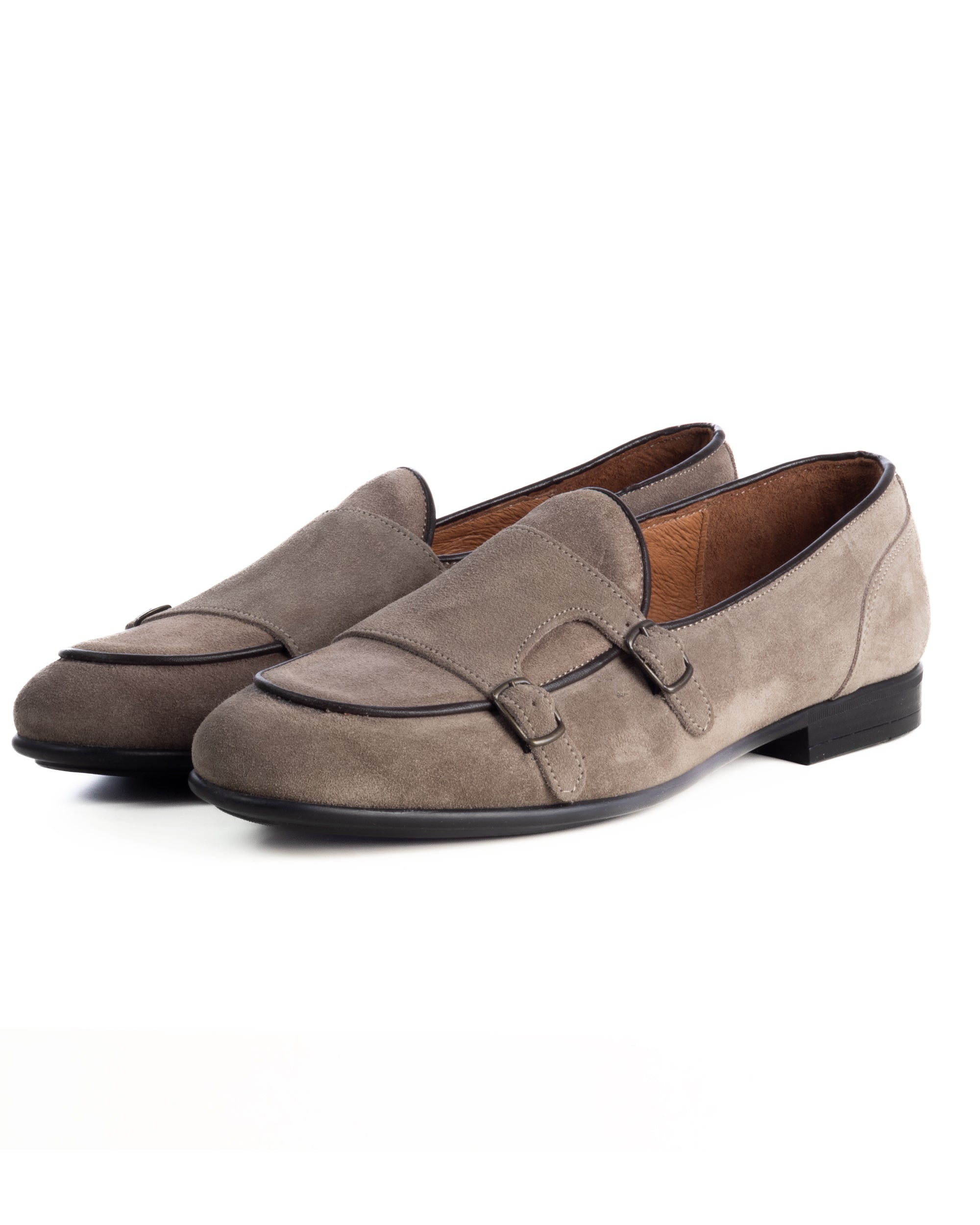 Mocassini uomo scarpe camoscio doppia fibbia suola di gomma beige GIOSAL-S1325A