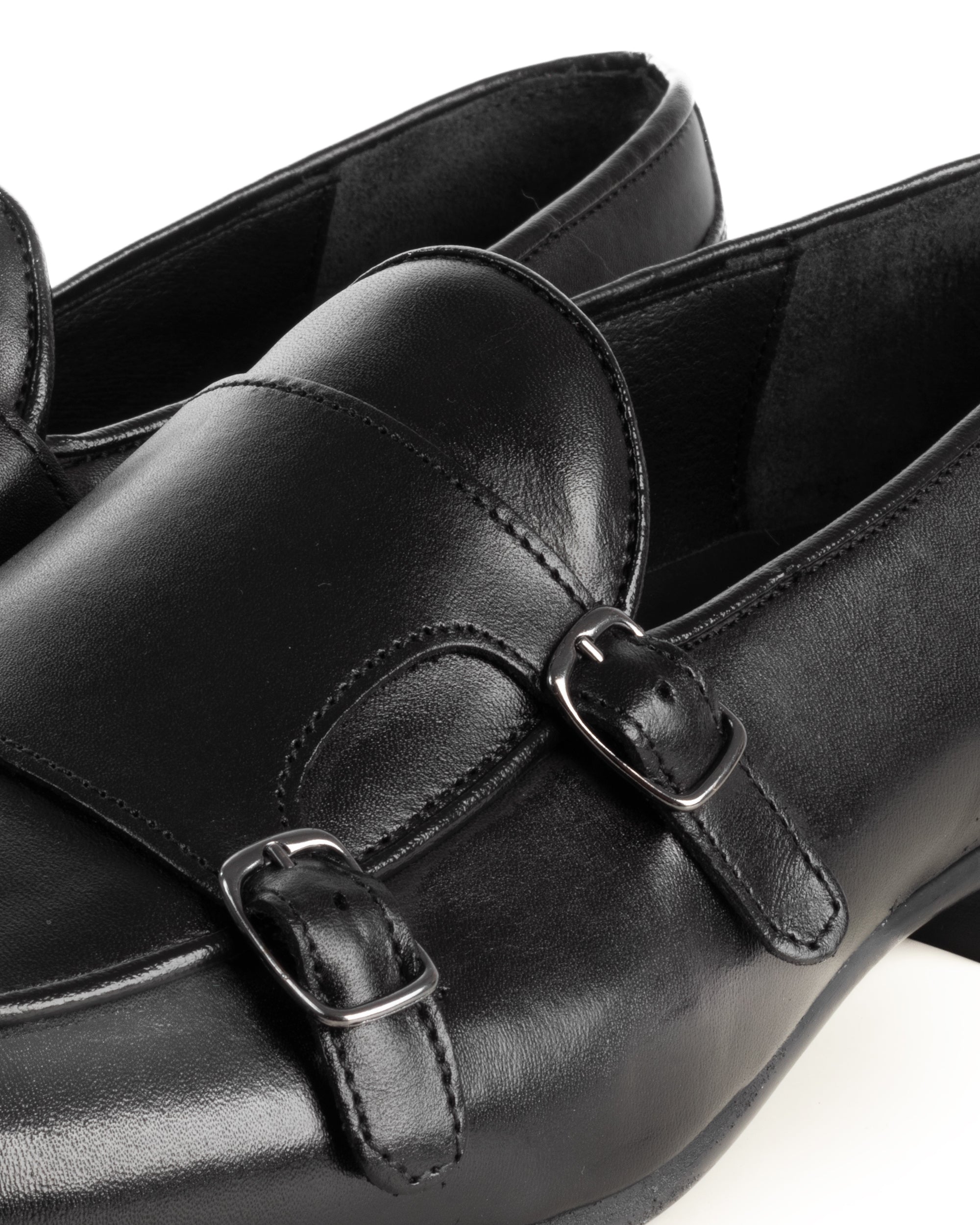 Mocassini uomo scarpe pelle doppia fibbia suola di gomma nero GIOSAL-S1326A