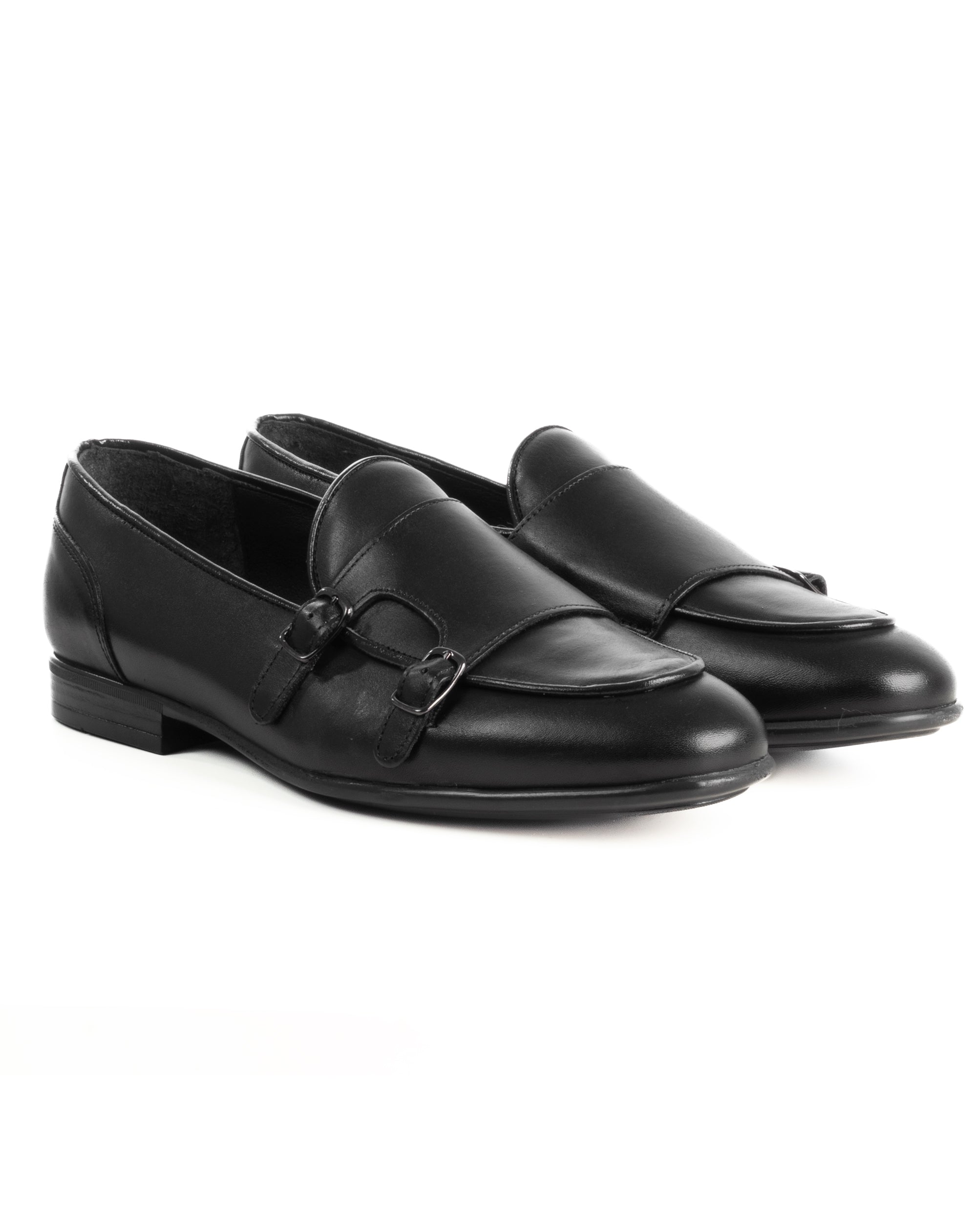 Mocassini uomo scarpe pelle doppia fibbia suola di gomma nero GIOSAL-S1326A