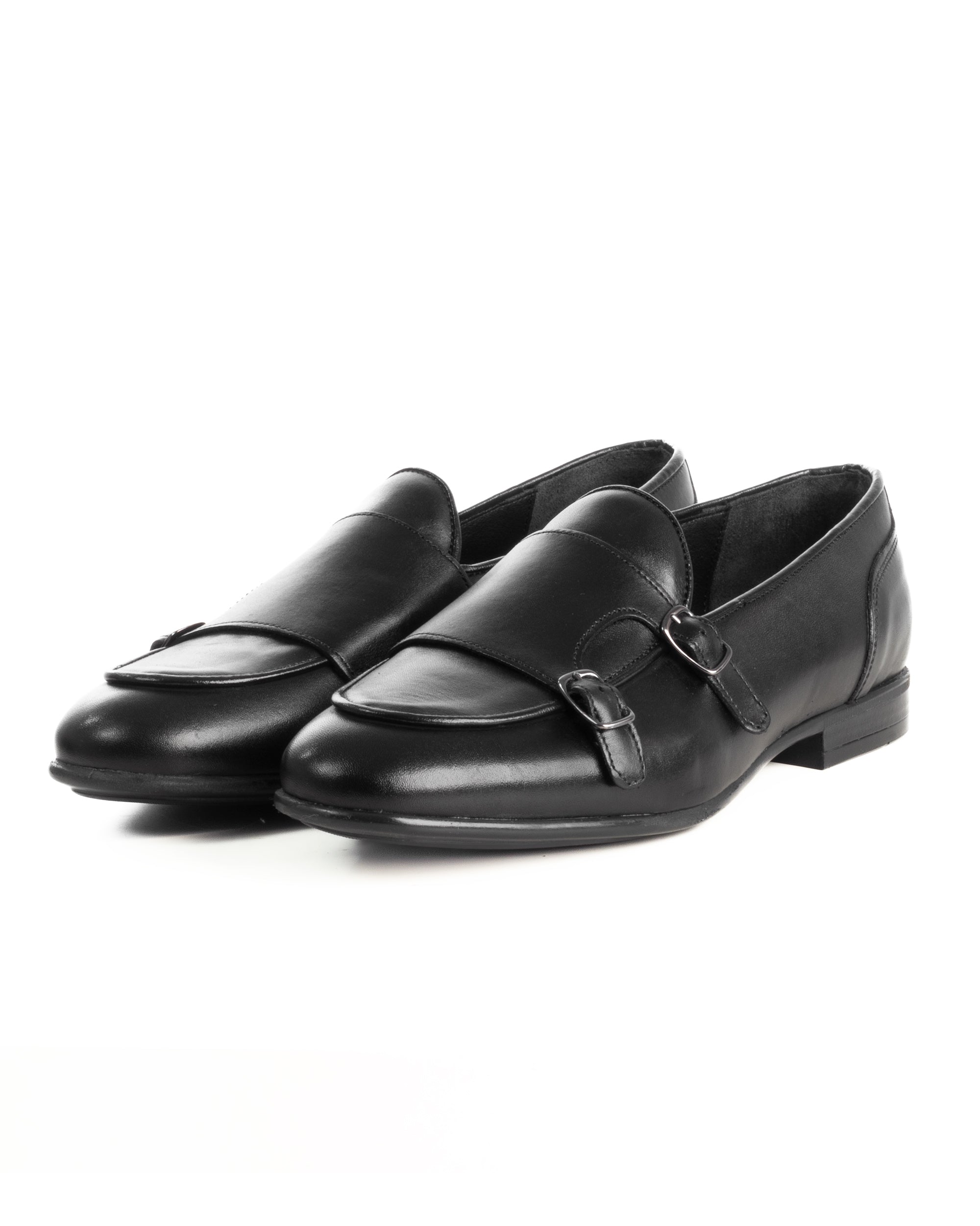 Mocassini uomo scarpe pelle doppia fibbia suola di gomma nero GIOSAL-S1326A