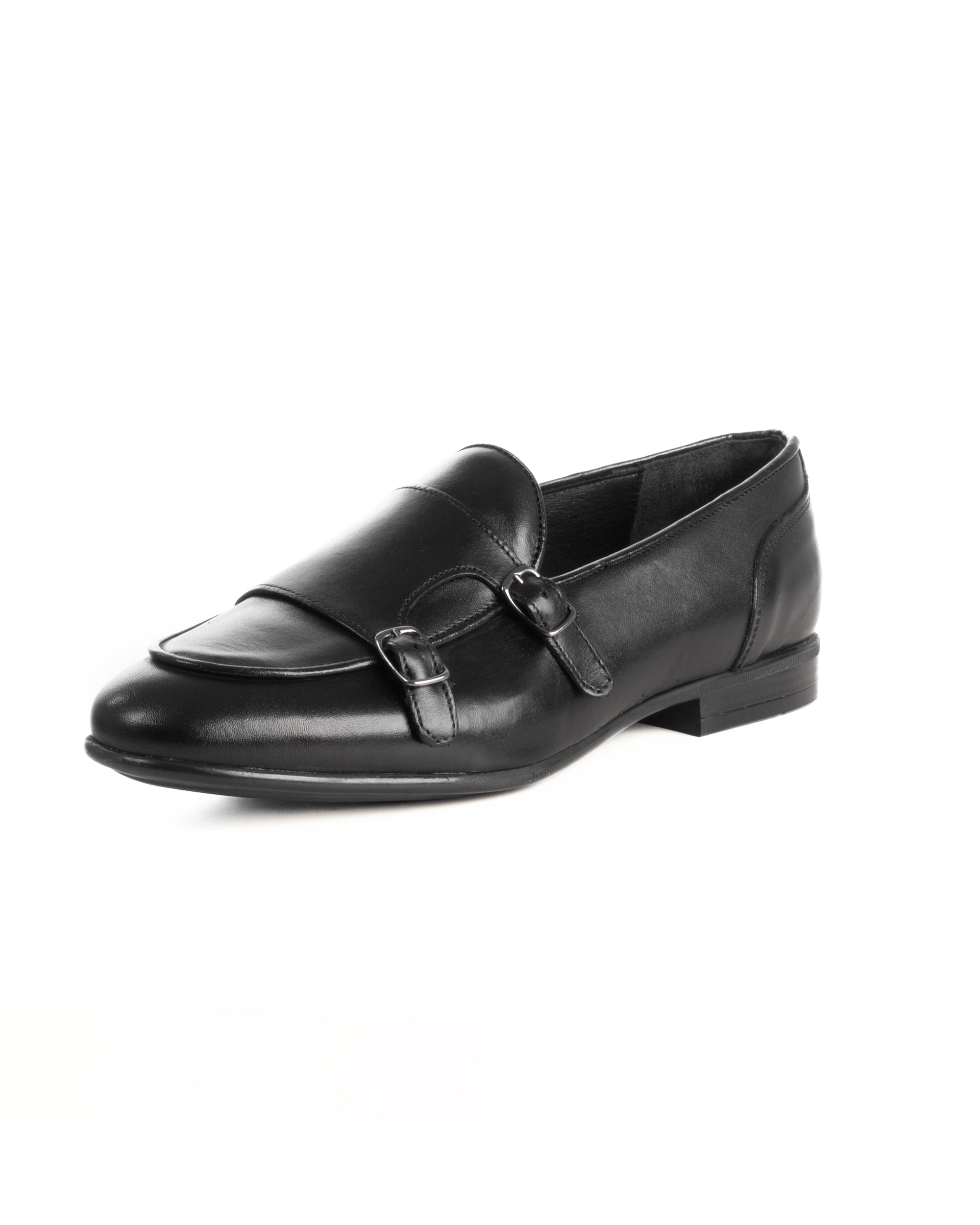 Mocassini uomo scarpe pelle doppia fibbia suola di gomma nero GIOSAL-S1326A