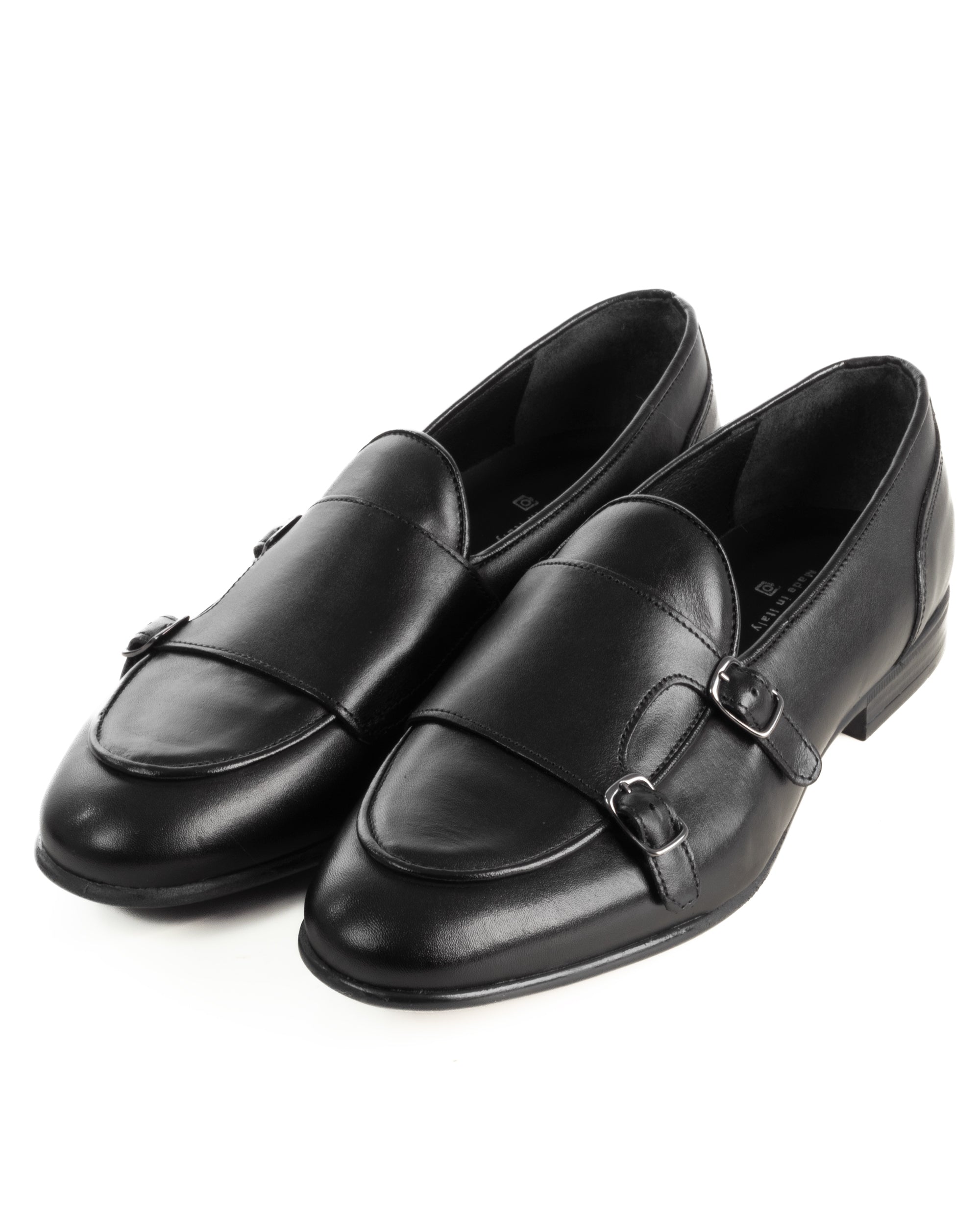 Mocassini uomo scarpe pelle doppia fibbia suola di gomma nero GIOSAL-S1326A