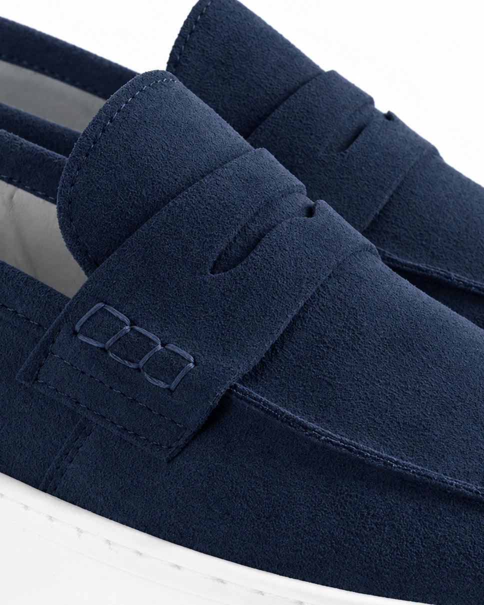Mocassini college uomo scarpe camoscio suola gomma blu GIOSAL-S1328A