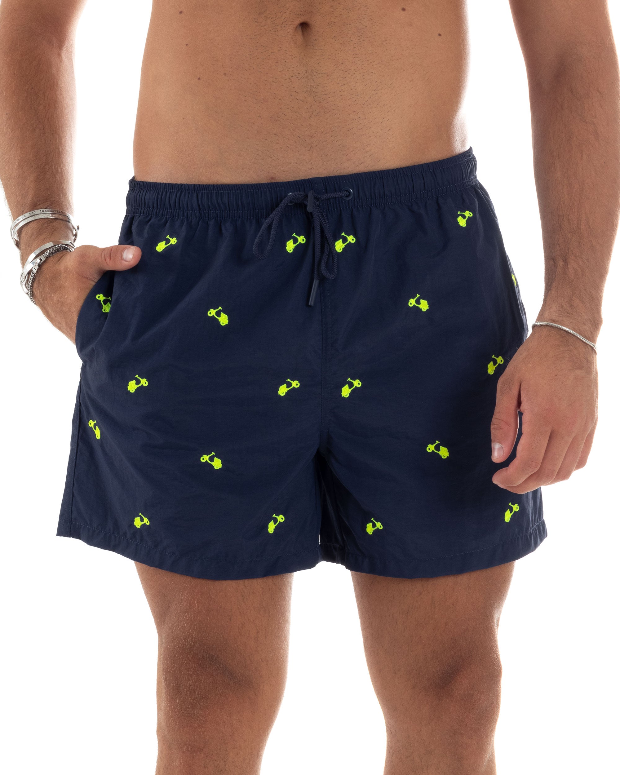 Costume Uomo Boxer Comodo Pantaloncini Corti Summer Regular Fit Ricamo Vespa Blu GIOSAL-SU1227A