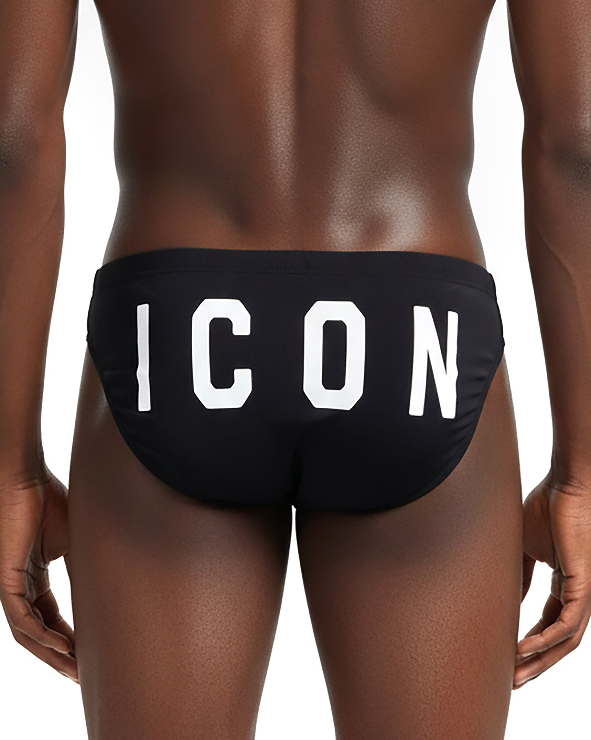 Costume da bagno slip mare uomo elasticizzato stampa retro taglio sportivo nero ICON IUW014