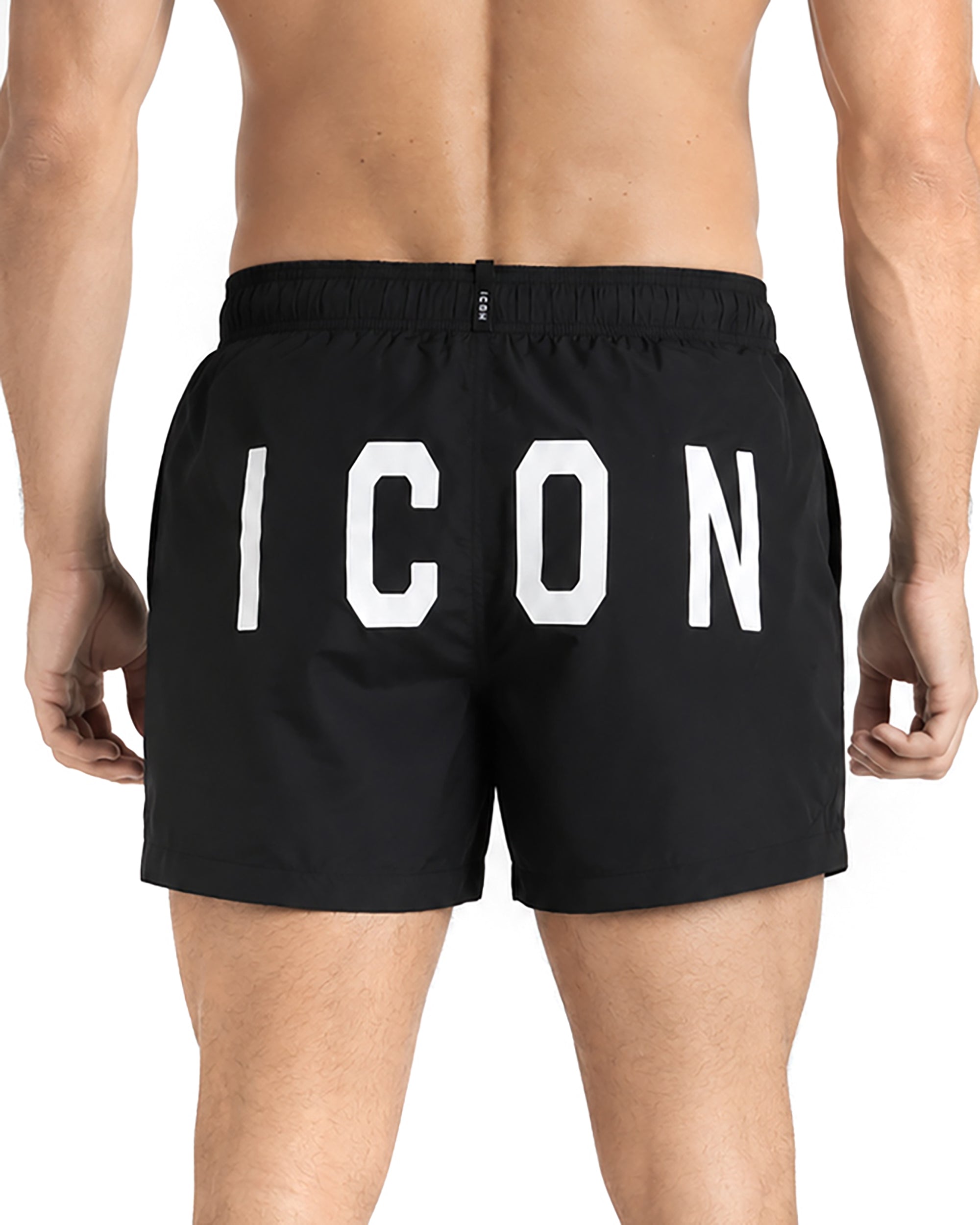 Costume da bagno bermuda mare uomo boxer con coulisse stampa retro nero ICON-IUW001