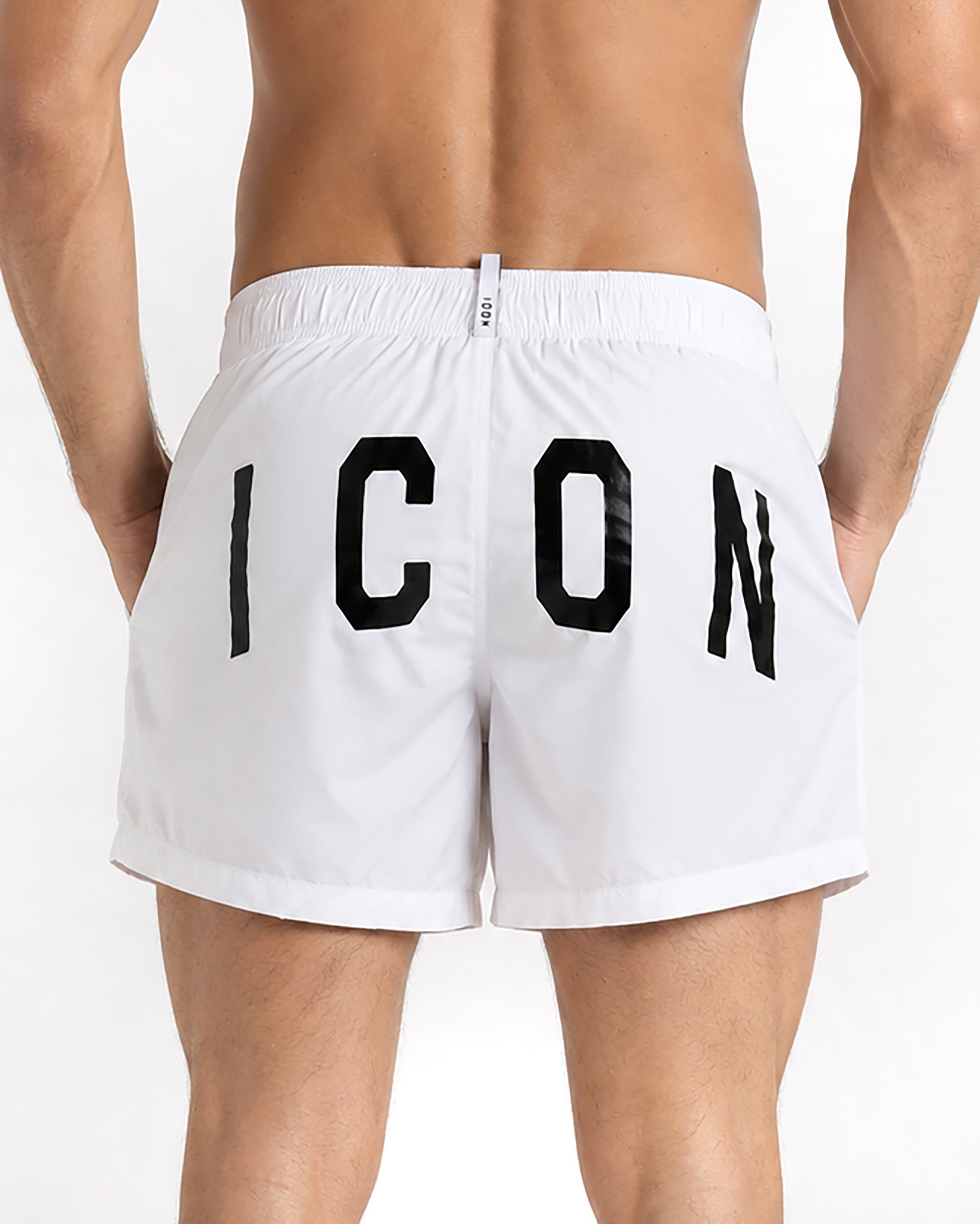 Costume da bagno bermuda mare uomo boxer con coulisse stampa retro bianco ICON-IUW001