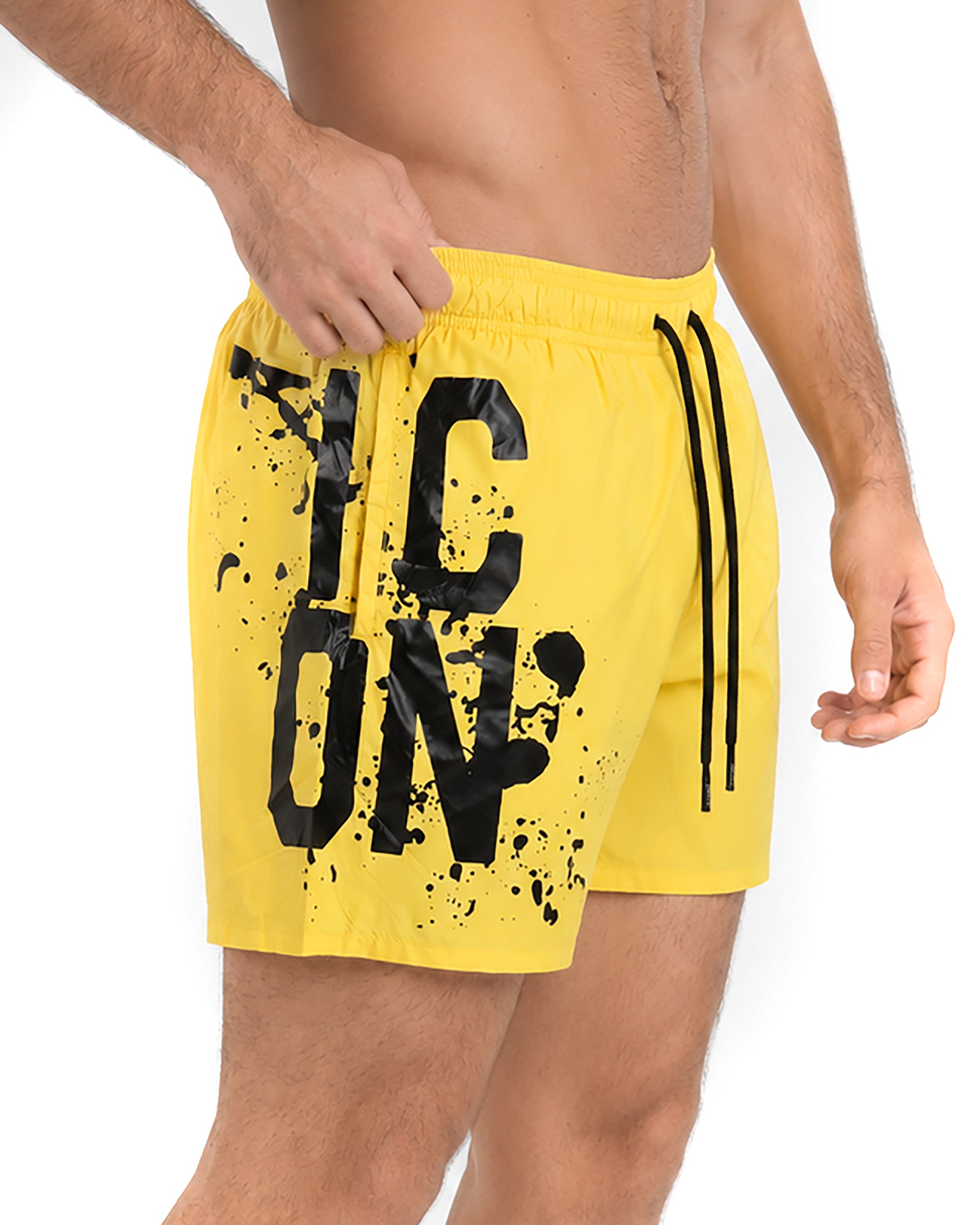 Costume da bagno bermuda mare uomo boxer con coulisse maxi stampa giallo ICON-IUW004
