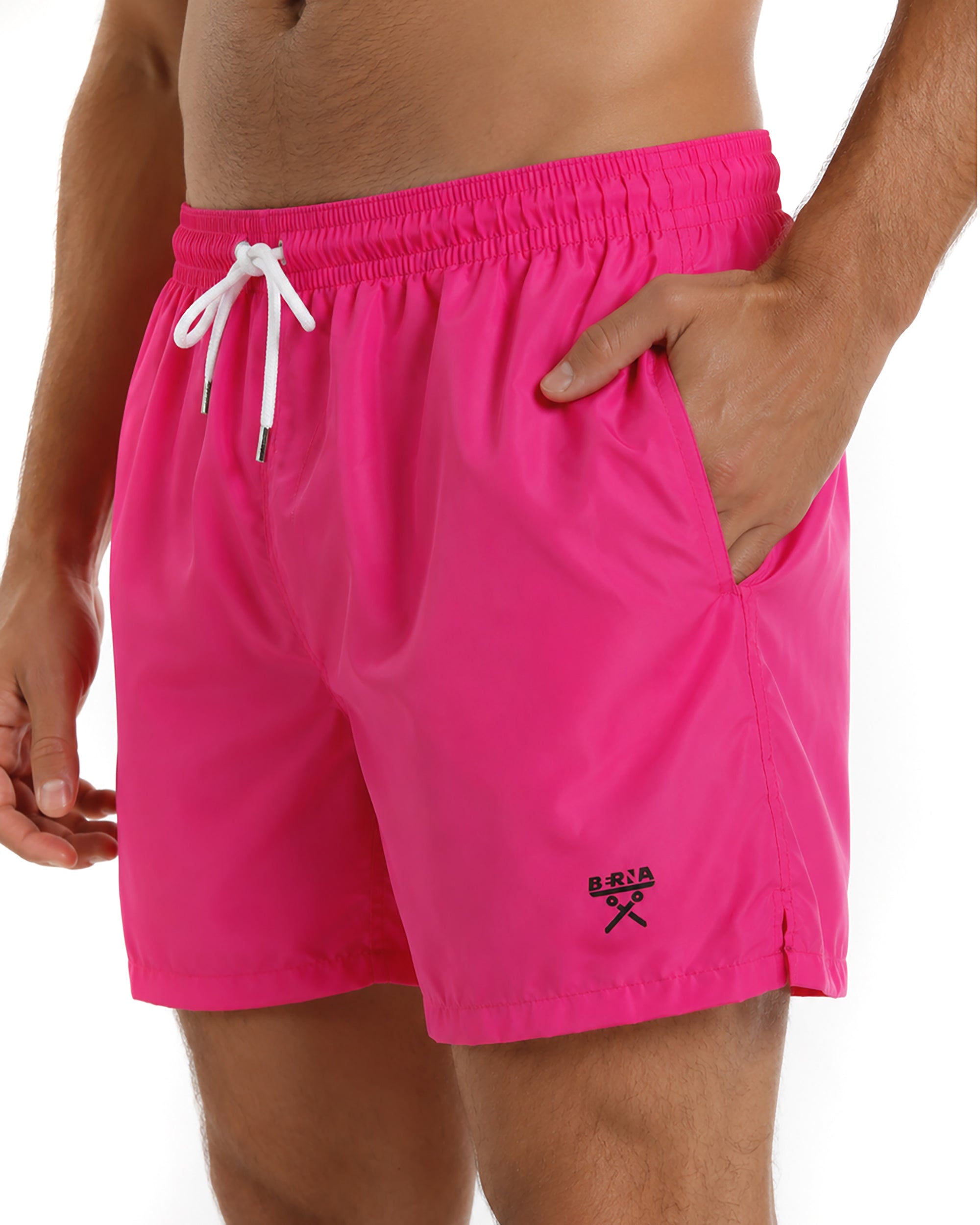 Costume da bagno bermuda mare uomo boxer coulisse logo fucsia fluo BERNA M-261328