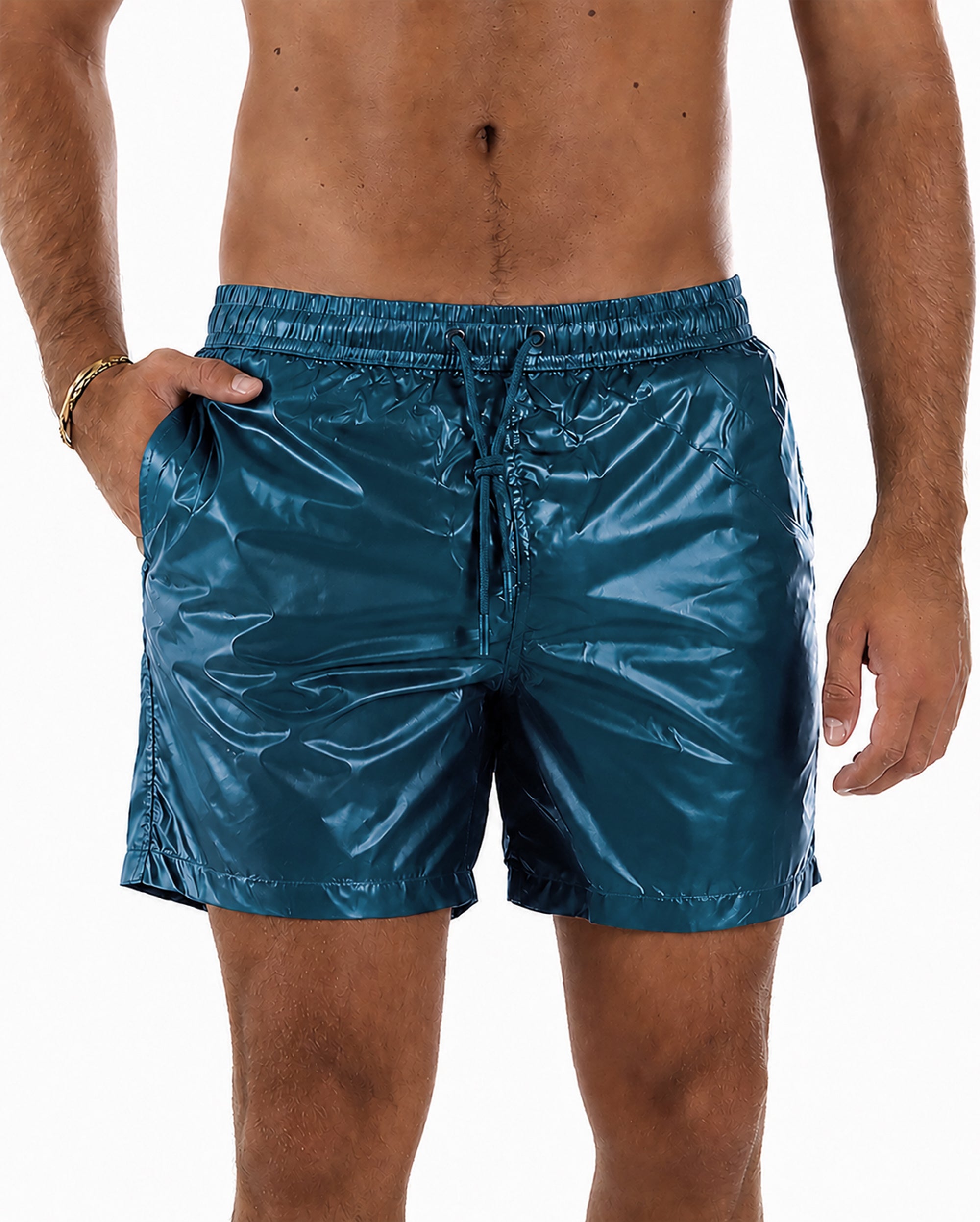 Costume da bagno bermuda mare uomo boxer lucido coulisse petrolio GIOSAL-SU1266A