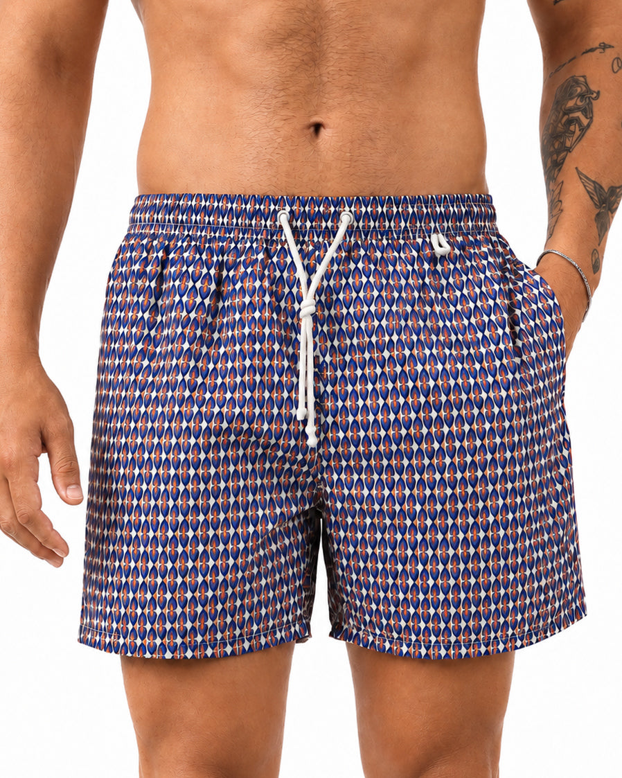 Costume da bagno bermuda mare uomo boxer coulisse fantasia geometrica blu multicolor GIOSAL-SU1267A