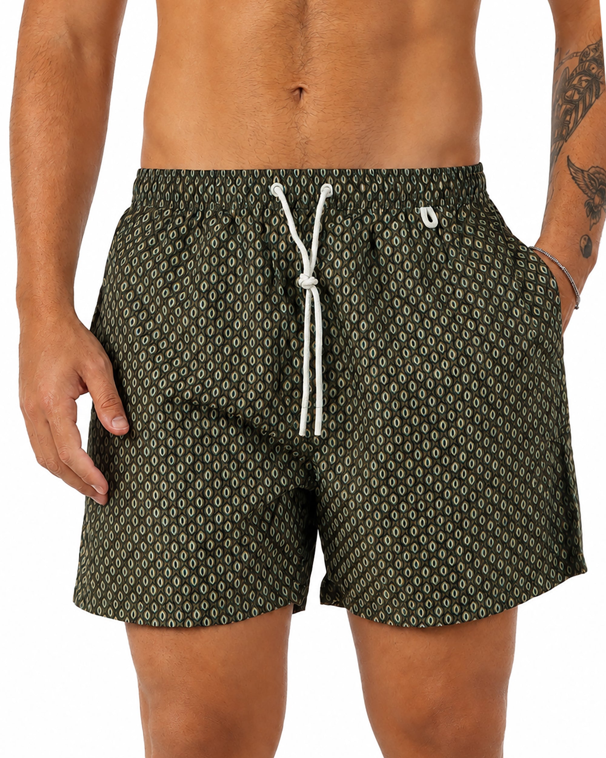 Costume da bagno bermuda mare uomo boxer coulisse fantasia oliva verde multicolor GIOSAL-SU1268A