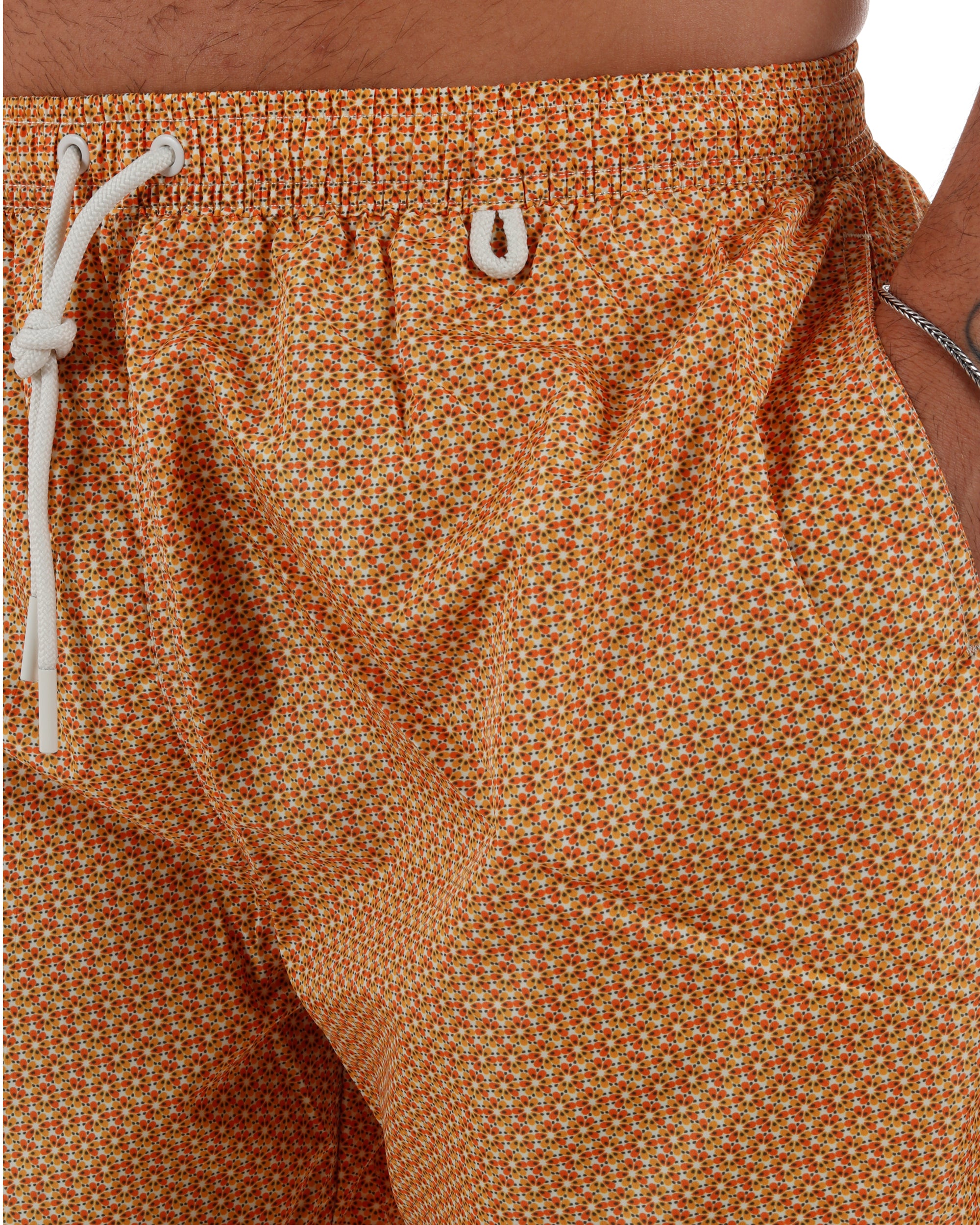 Costume da bagno bermuda mare uomo boxer coulisse fantasia floreale arancione multicolor GIOSAL-SU1269A