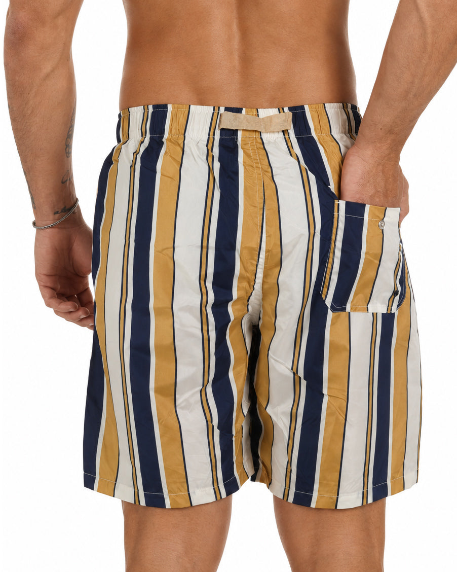 Costume da bagno bermuda mare uomo boxer coulisse righe verticali multicolore giallo GIOSAL-SU1270A