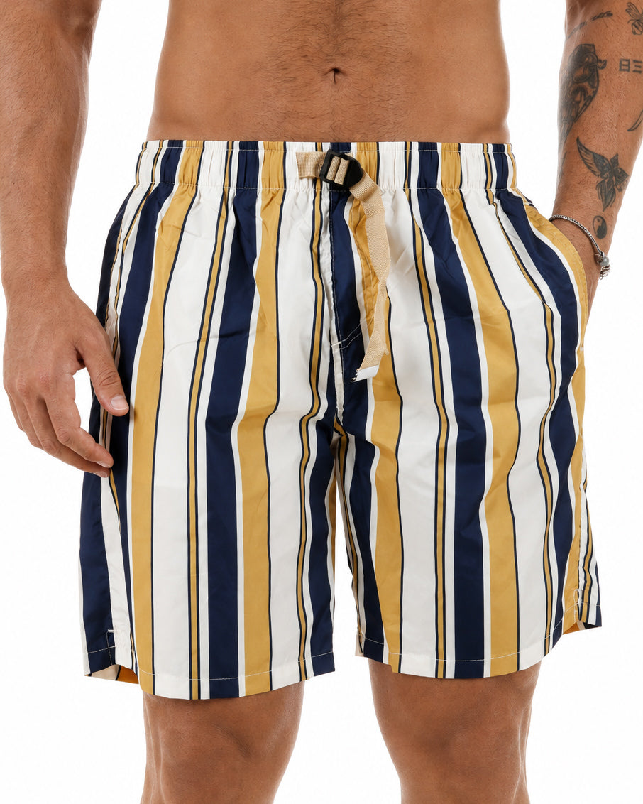 Costume da bagno bermuda mare uomo boxer coulisse righe verticali multicolore giallo GIOSAL-SU1270A