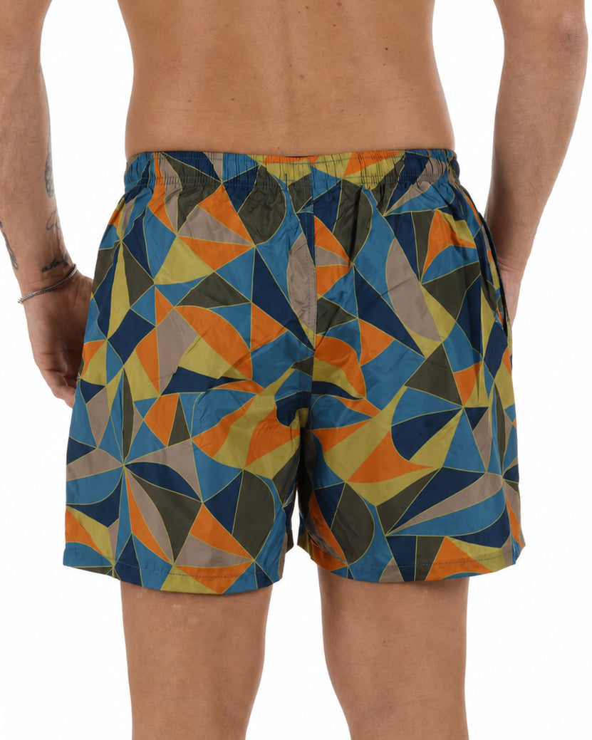 Costume da bagno bermuda mare uomo boxer coulisse fantasia astratta multicolore blu GIOSAL-SU1271A