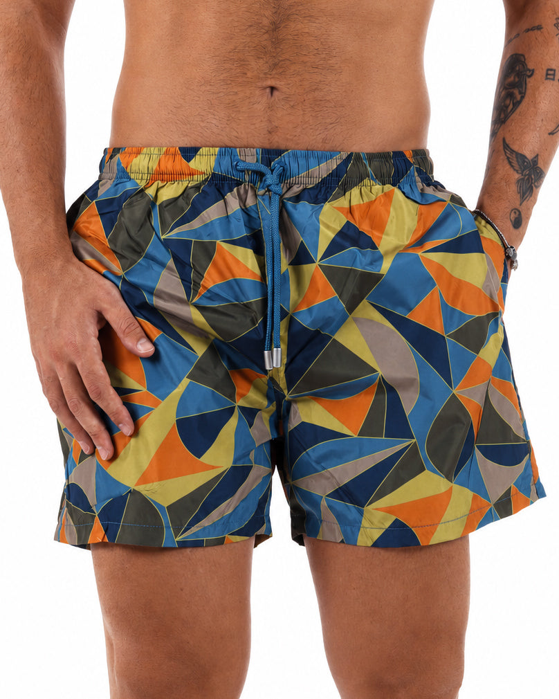 Costume da bagno bermuda mare uomo boxer coulisse fantasia astratta multicolore blu GIOSAL-SU1271A