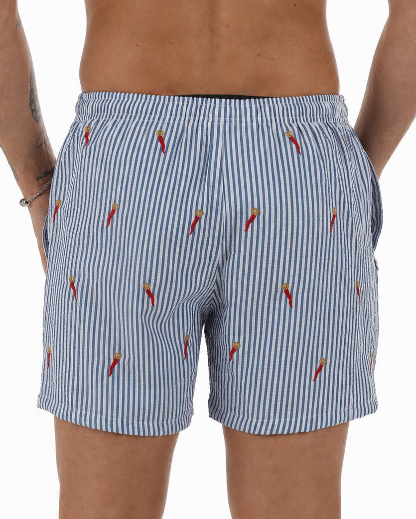 Costume da bagno bermuda mare uomo boxer coulisse corno portafortuna rigato celeste GIOSAL-SU1272A