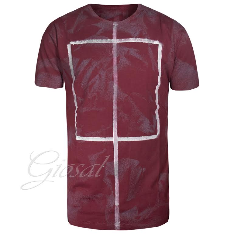 T-Shirt Uomo Girocollo Mezza Manica Macchie Di Pittura Quadrato Righe Due Colori GIOSAL