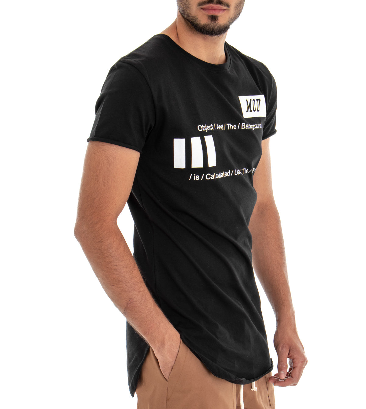 T-shirt Uomo Maglia Maniche Corte Stampa Scritta Tessuto Leggero Cotone Tinta Unita Nero GIOSAL-TS2161A