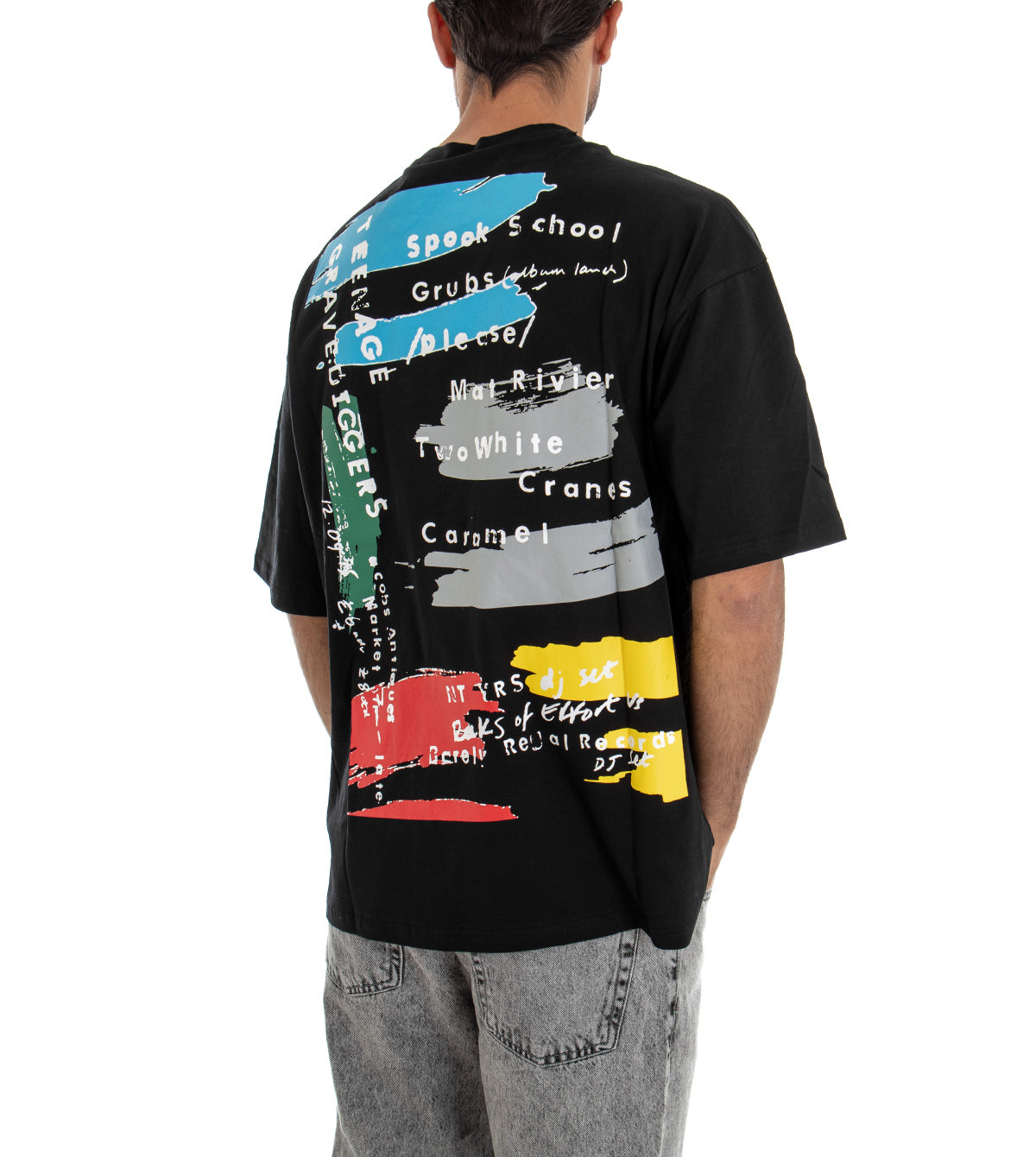 Men's T-shirt Short Sleeve Shirt Retro Print Over Size Black GIOSAL