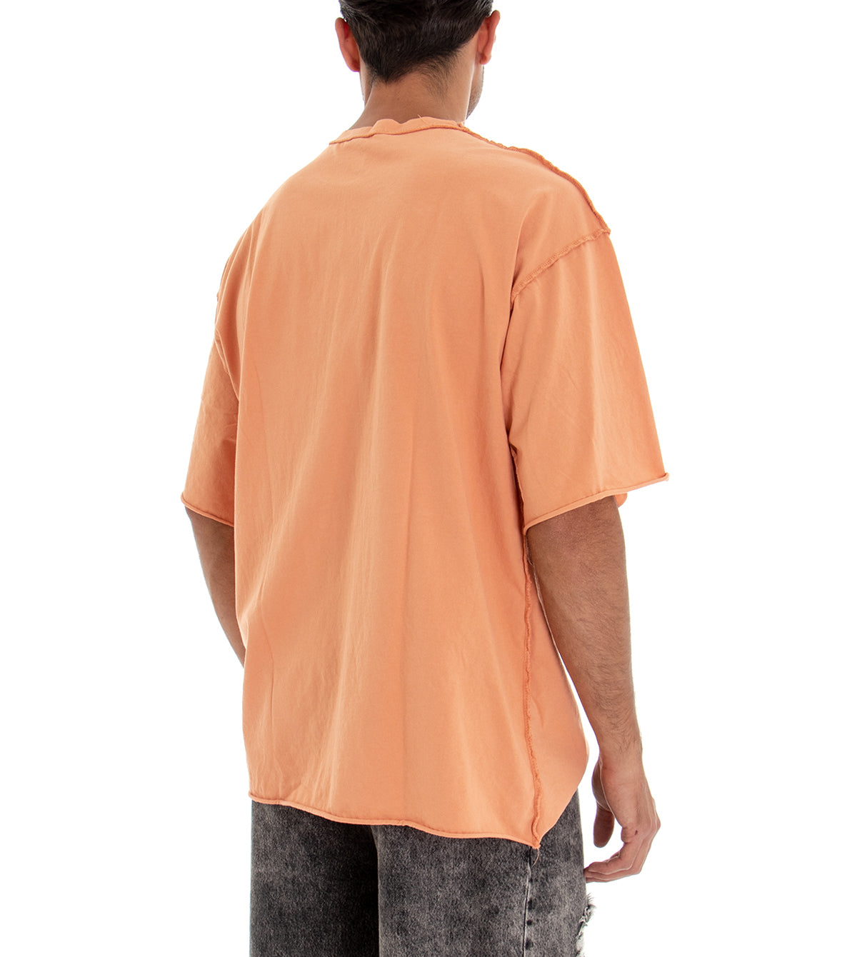 Men's T-shirt Short Sleeved Shirt Solid Color Salmon Crew Neck Breaks GIOSAL