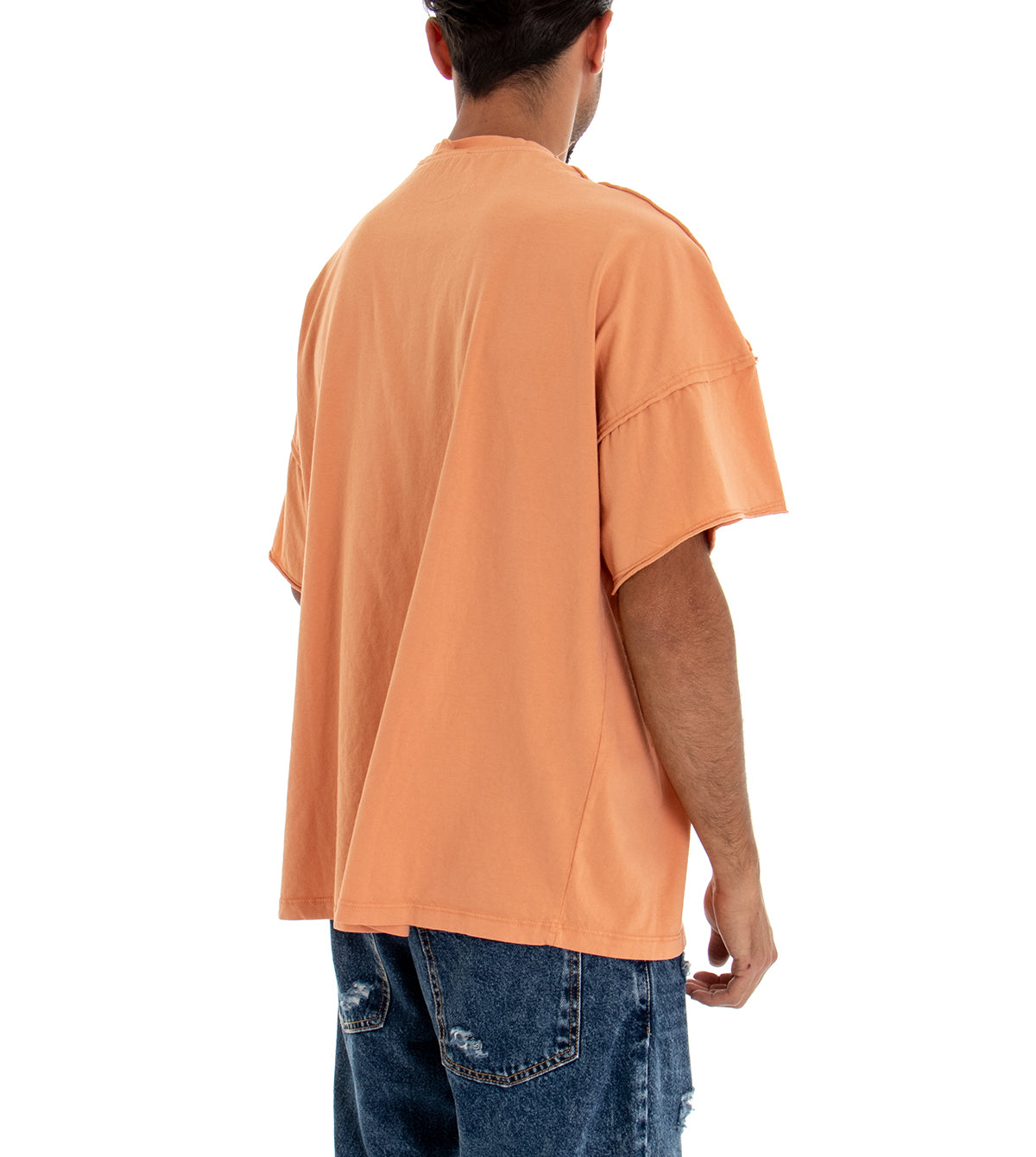 T-shirt Uomo Tinta Unita Over Salmone Girocollo Cotone GIOSAL