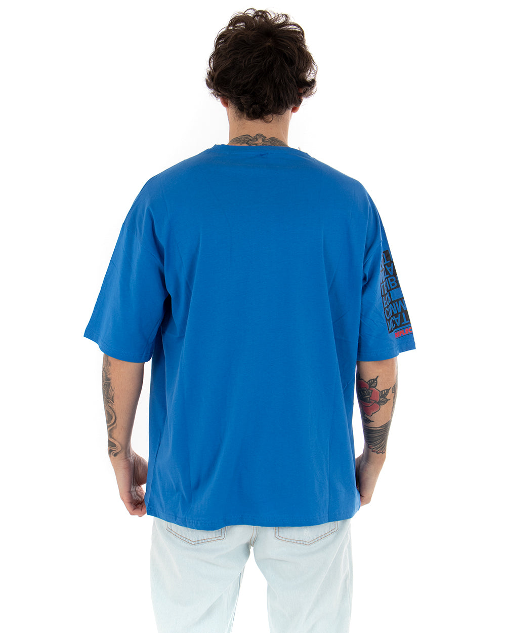 T-shirt Uomo Tinta Unita Blu Royal Stampe Girocollo Oversize GIOSAL