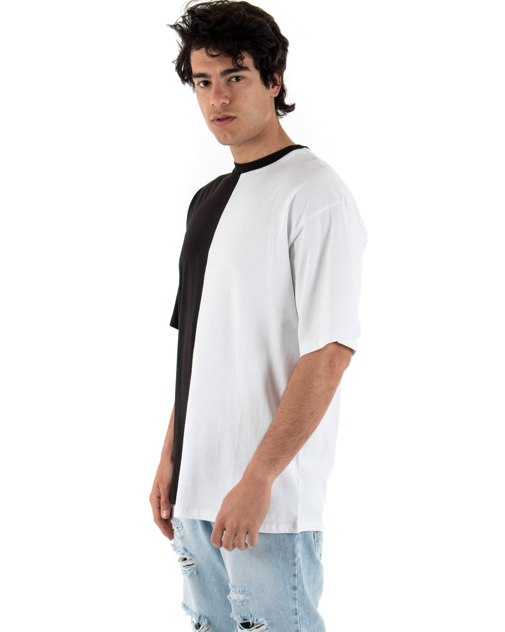Men's T-shirt Short Sleeves Two-Tone Black White Round Neck Oversize Casual GIOSAL